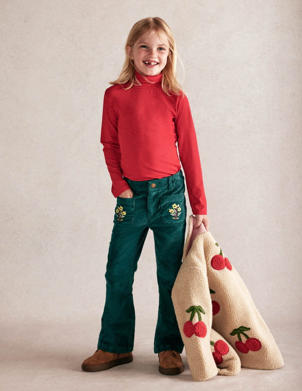 Borg Interest Jacket-Cherry Applique