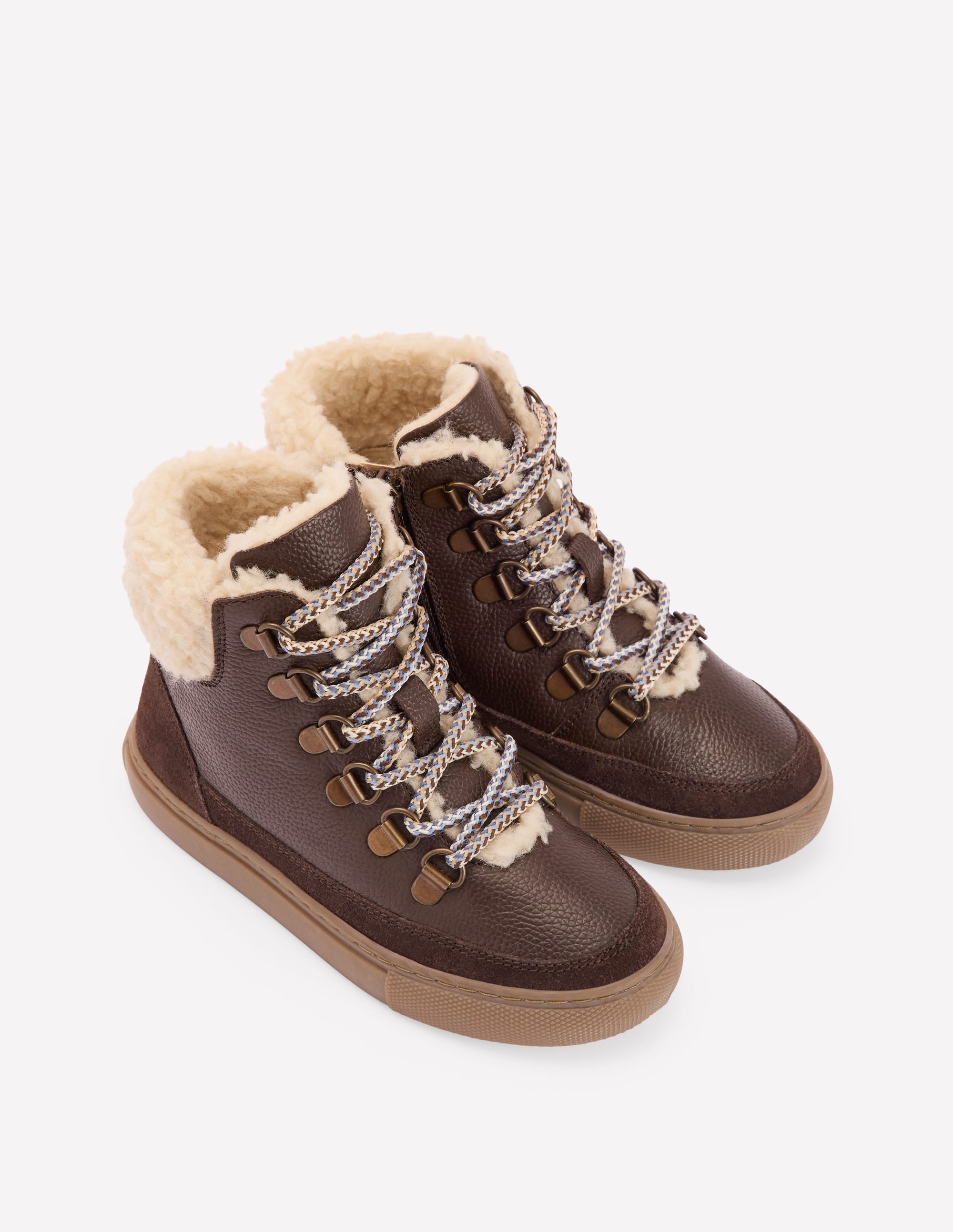 Borg Lace-up Boots-Brown
