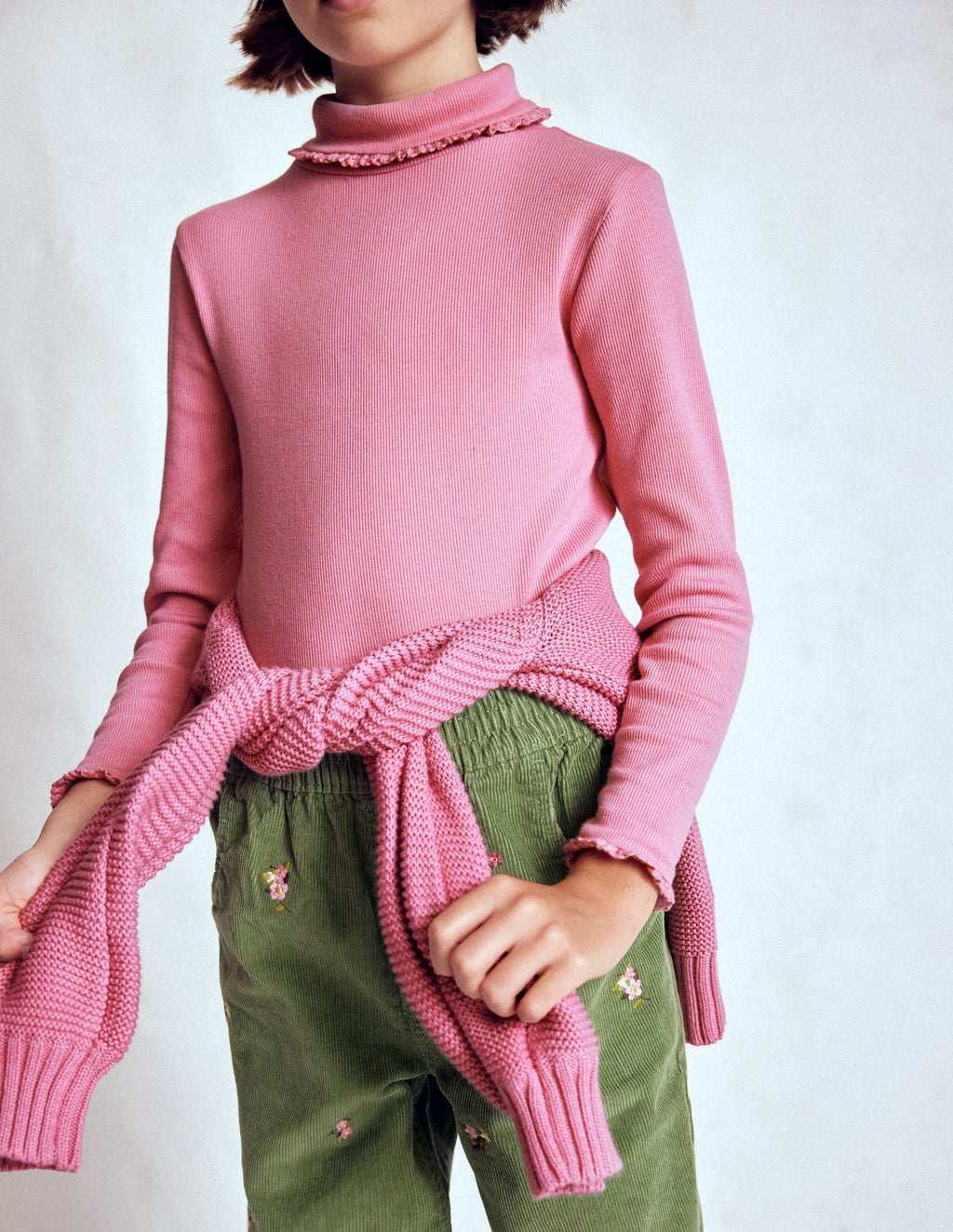 Ribbed Roll Neck Top-Pink Haze