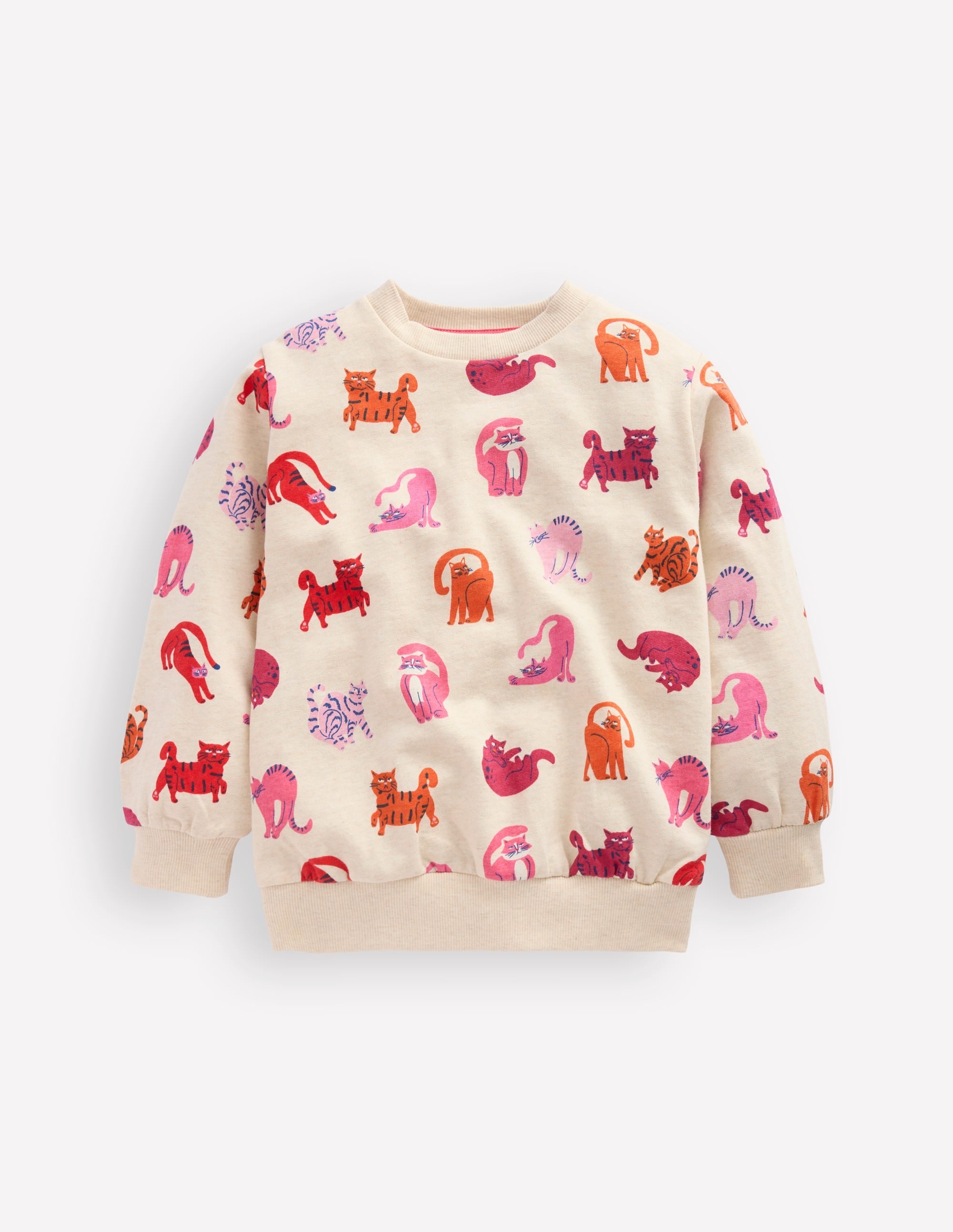 Printed Sweatshirt-Oatmeal Marl Cats