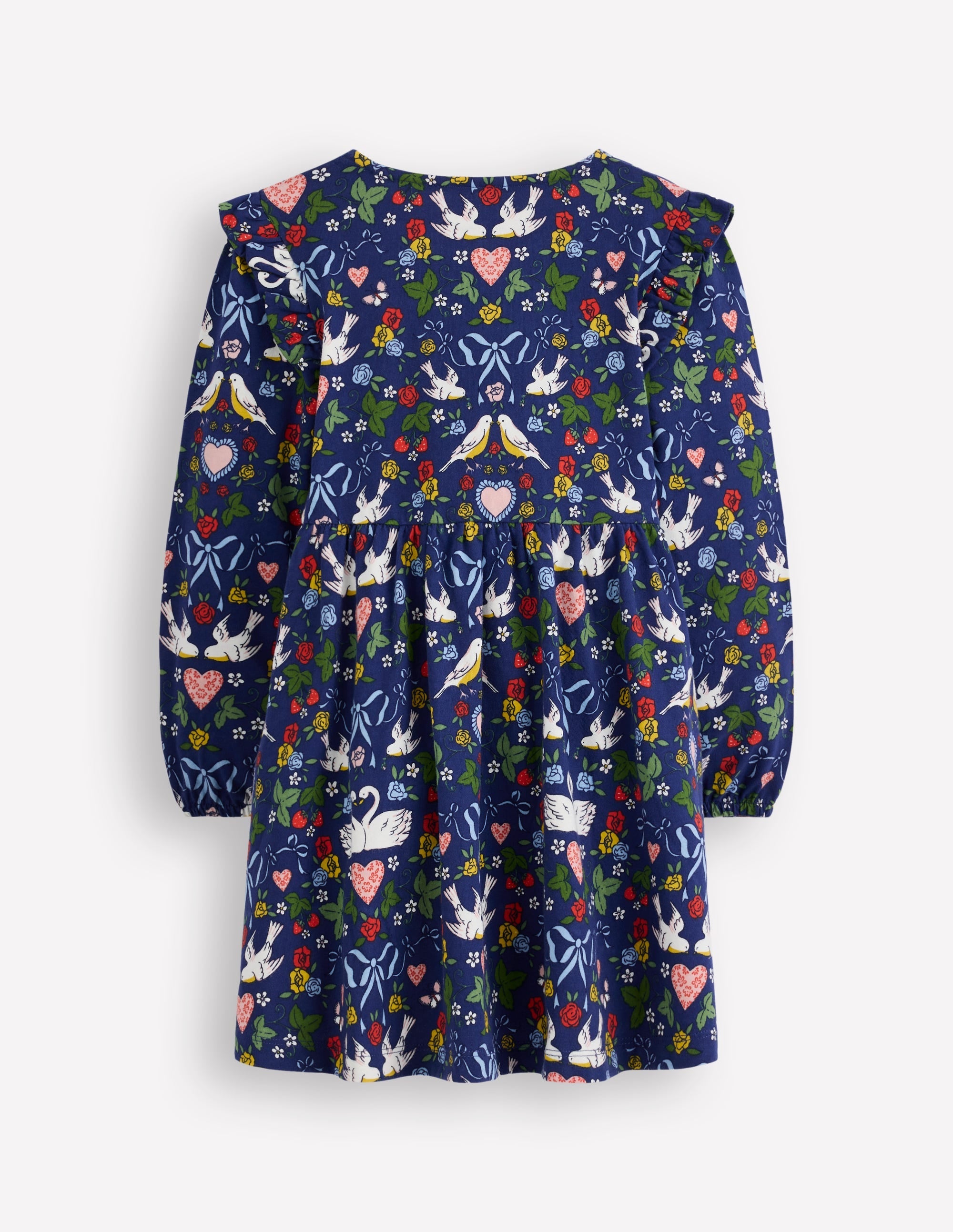 Posie Long Sleeve Jersey Dress-Starboard Blue Lovebirds