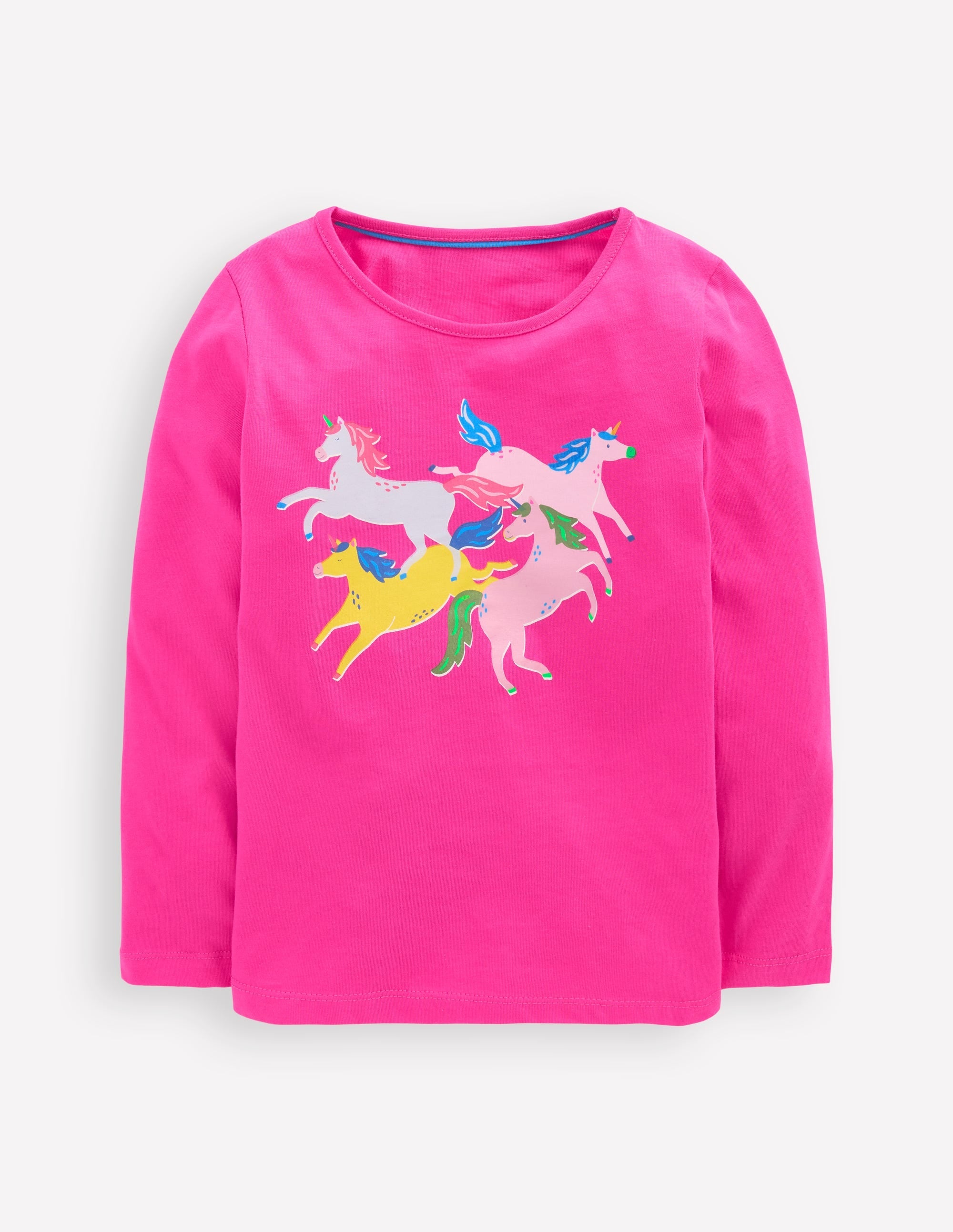 Long Sleeve Riso T-Shirt-Raspberry Pink Unicorns