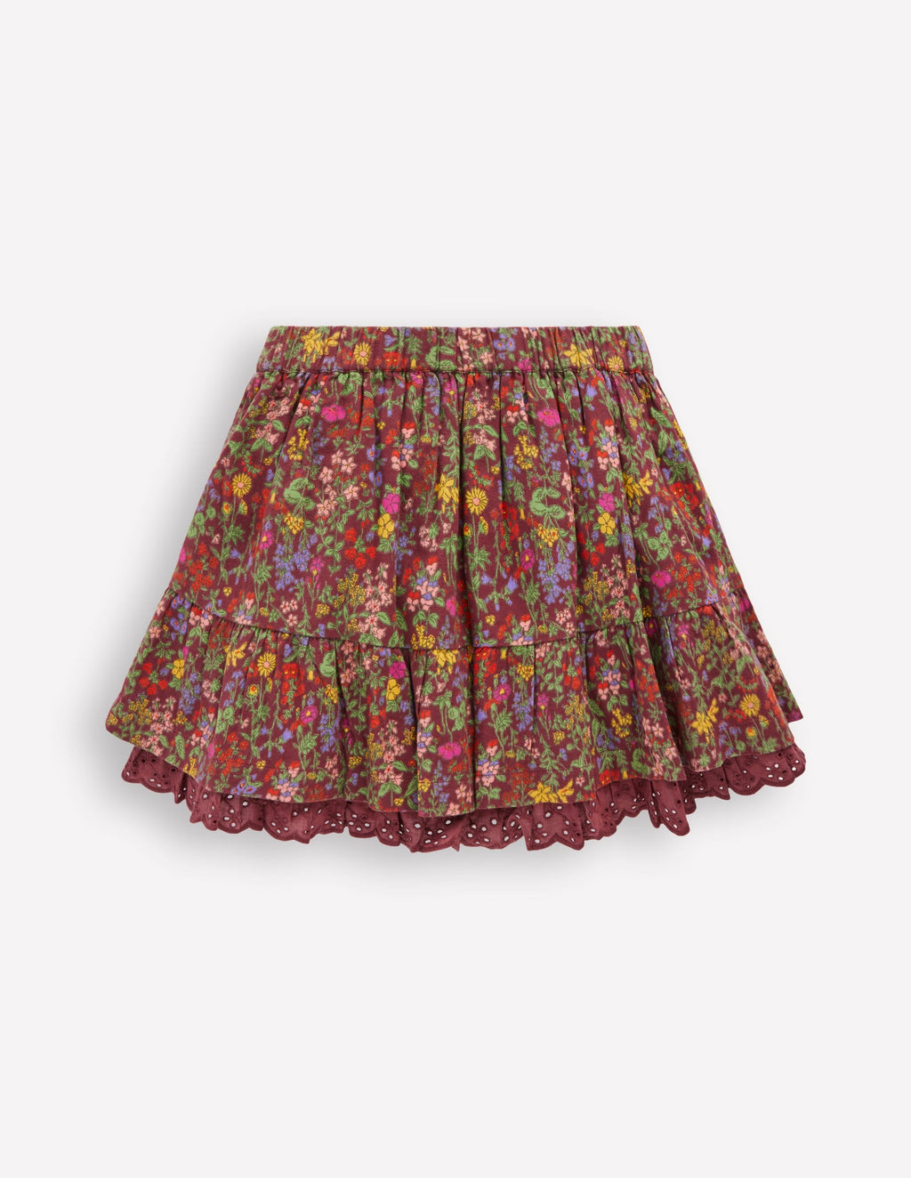 Printed Pull-on Woven Skirt-Chestnut Flower Meadow