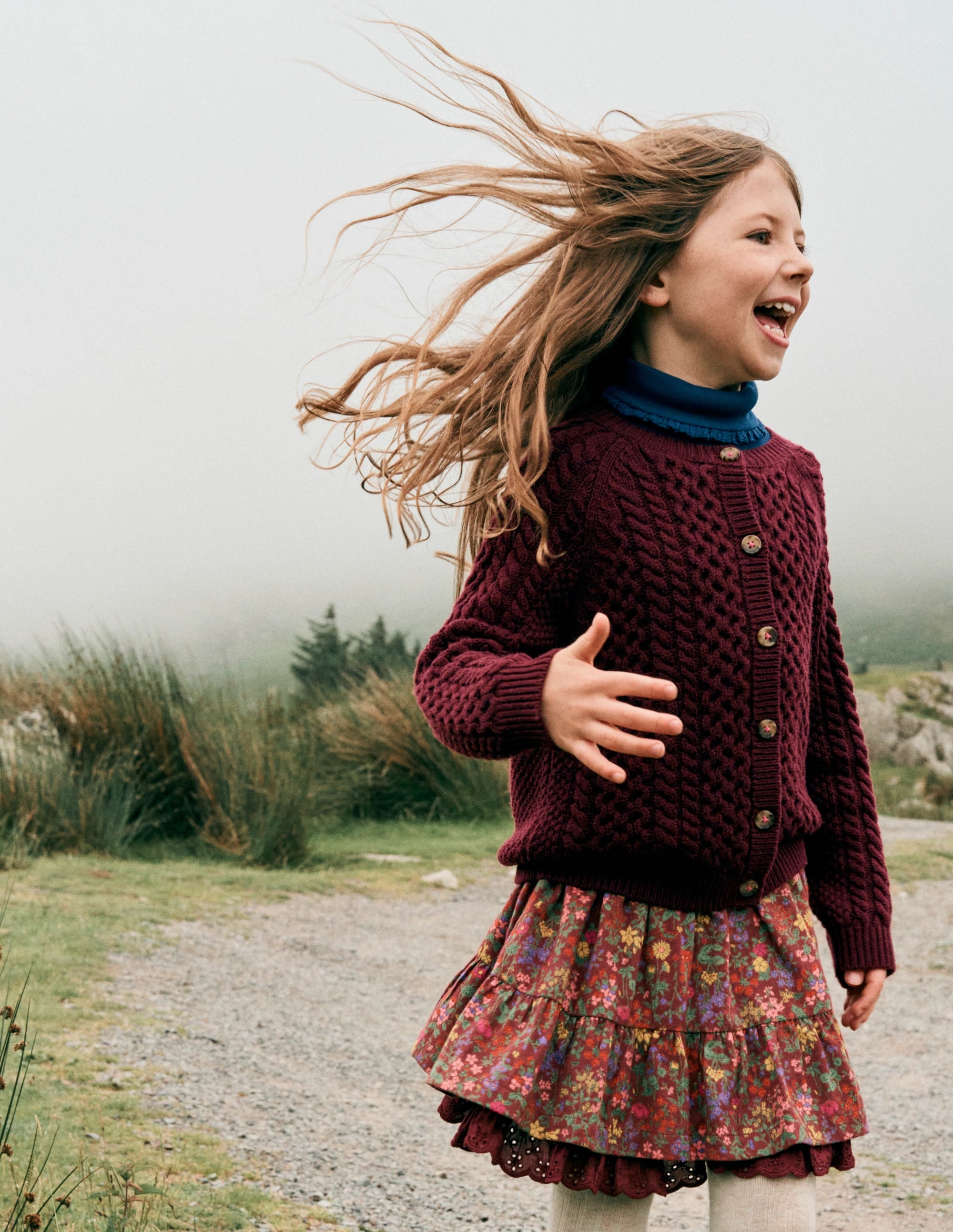 Printed Pull-on Woven Skirt-Chestnut Flower Meadow