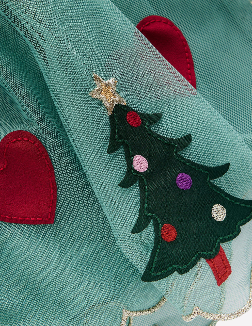 Appliqué Tulle Skirt-Eucalyptus Christmas