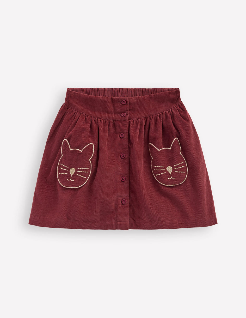 Button-through Mini Skirt-Chestnut Cats