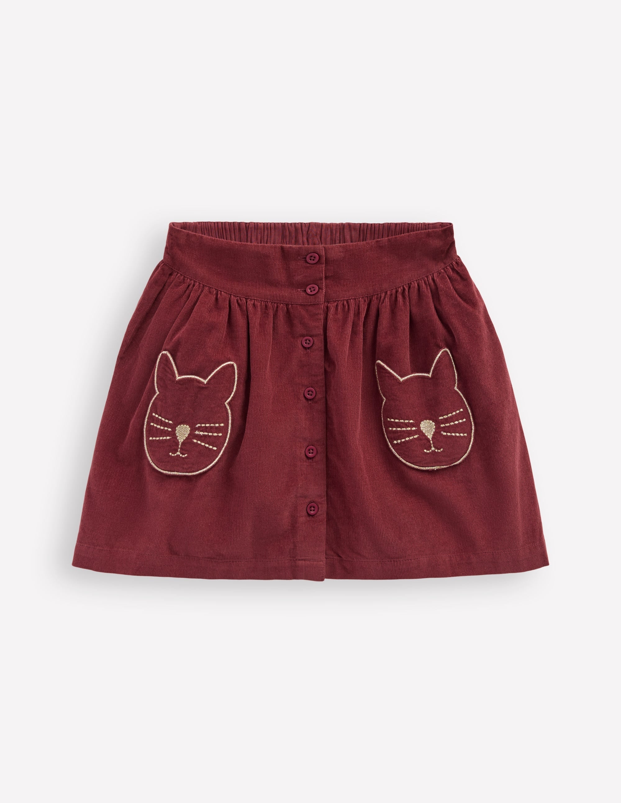 Button-through Mini Skirt-Chestnut Cats