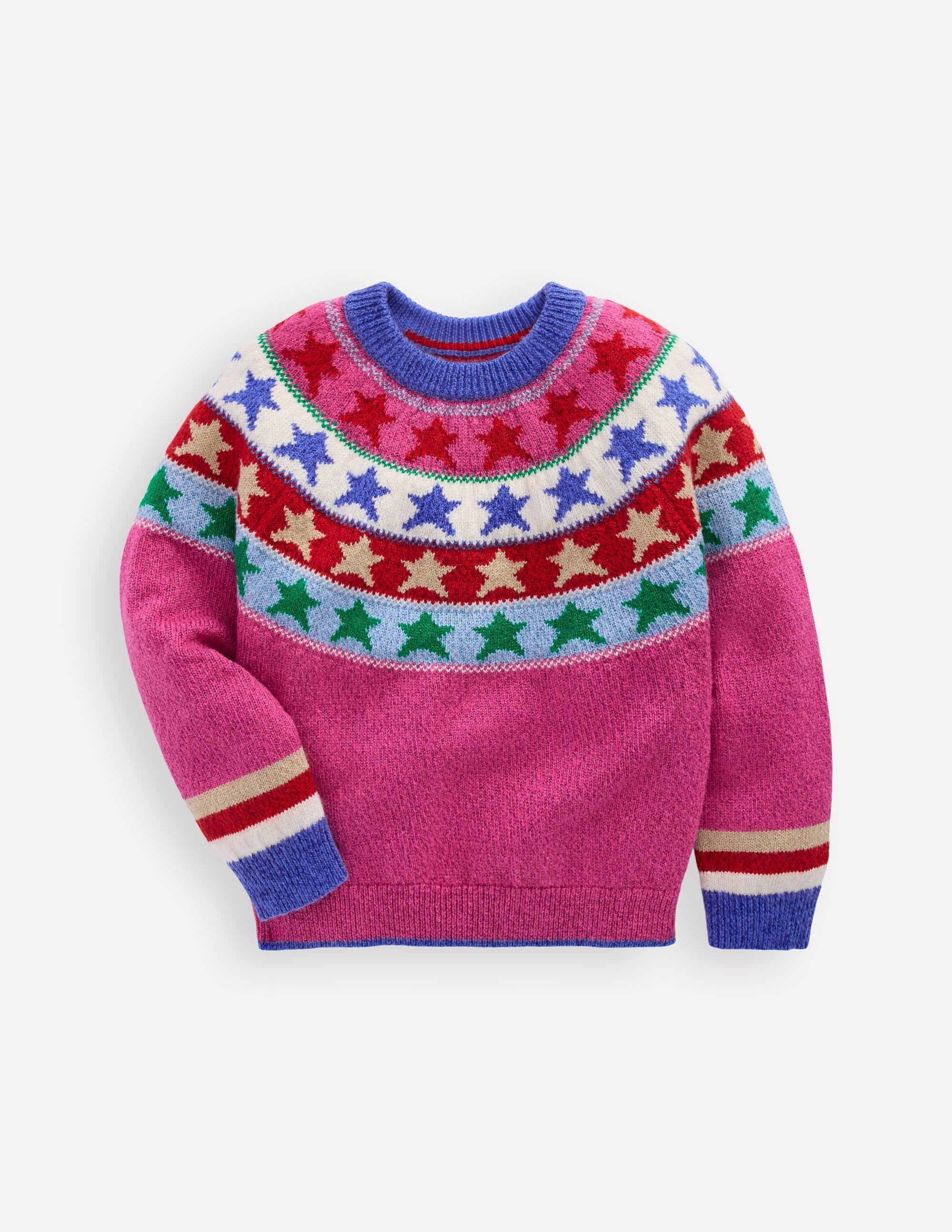 Eleanor Fair Isle Sweater-Hot Pink Sparkle Stars