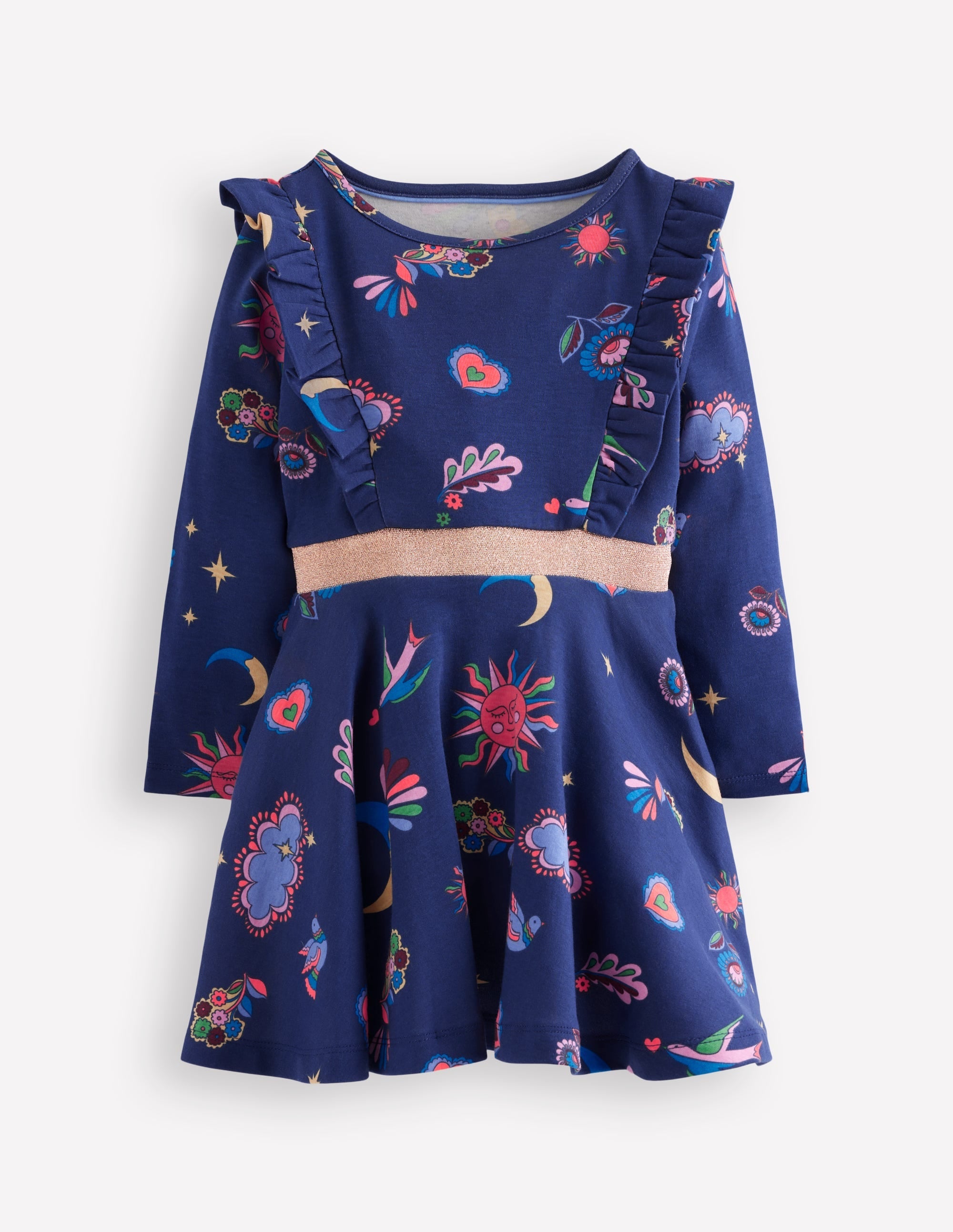 Cora Twirly Jersey Dress-College Navy Paisley Sky