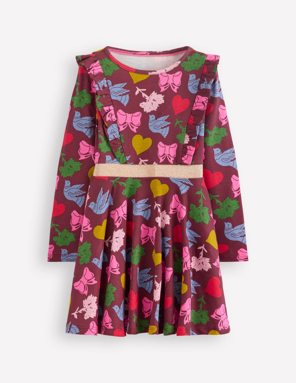 Cora Twirly Jersey Dress-Chestnut Festive Fun