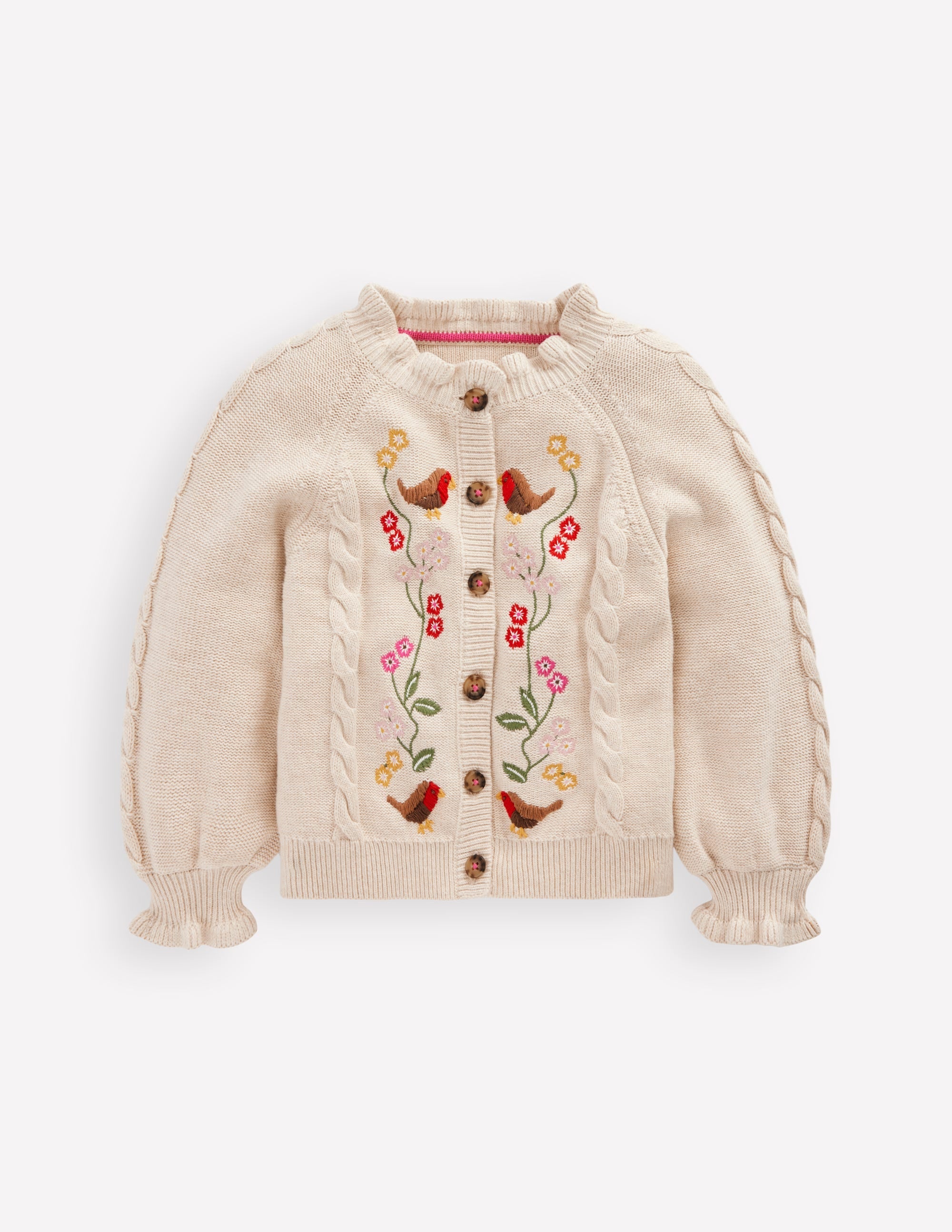 Pretty Embroidered Cardigan-Oatmeal Marl