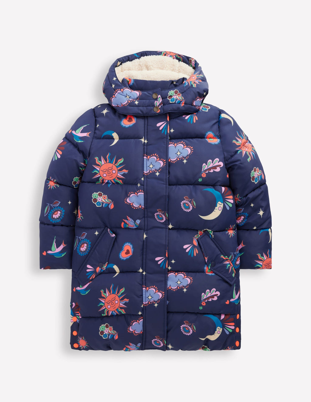Longline Padded Coat-College Navy Spaced Paisley