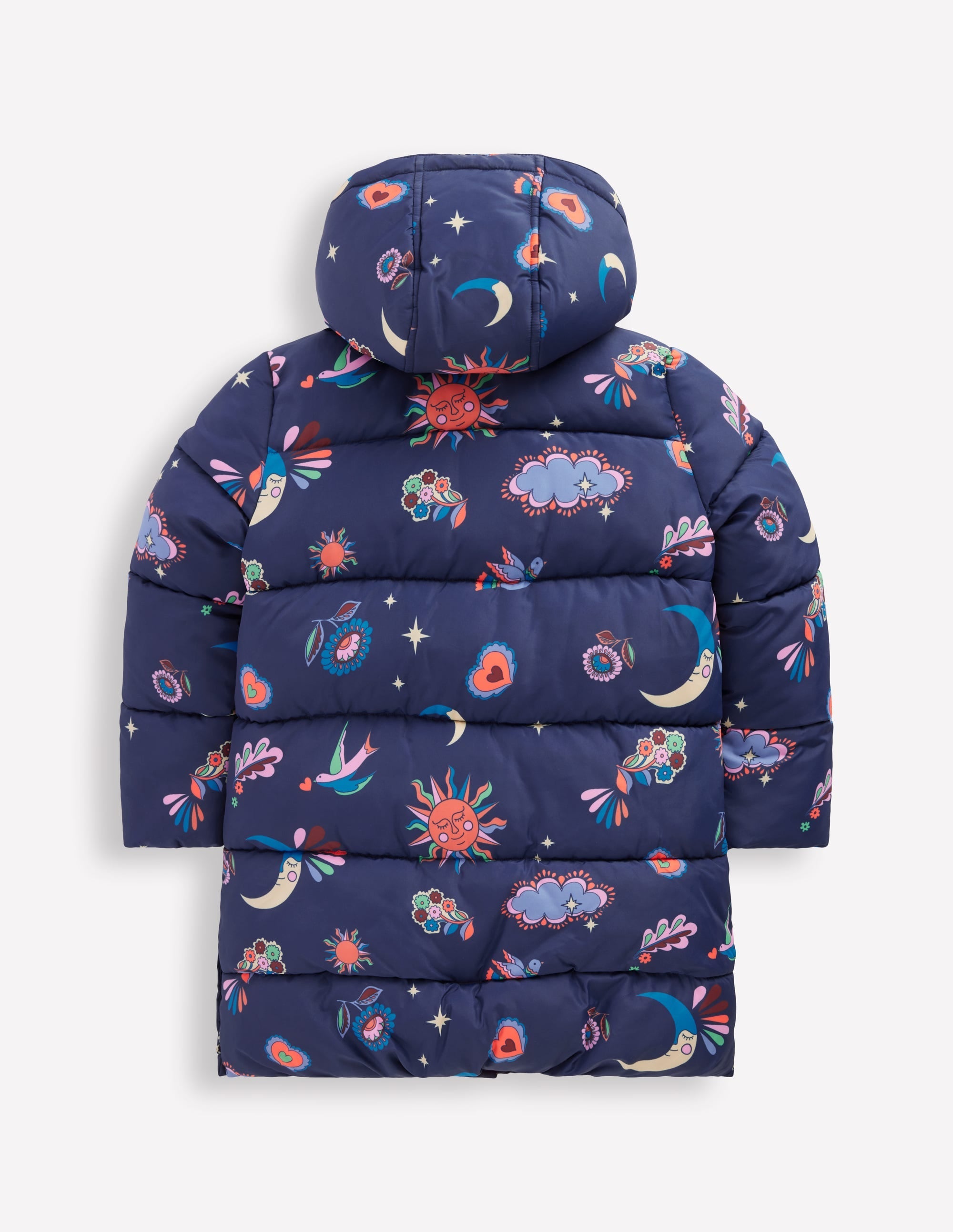 Longline Padded Coat-College Navy Spaced Paisley