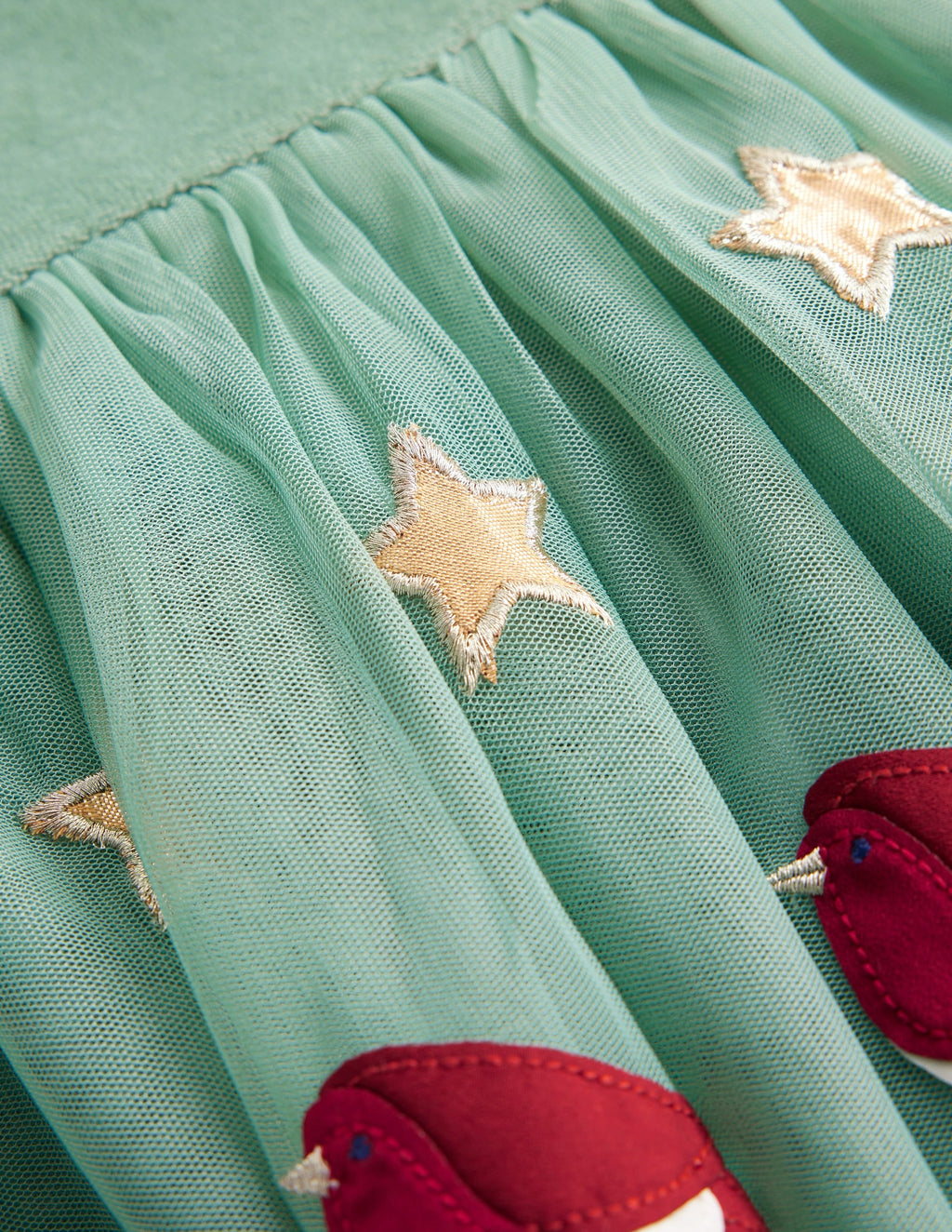 Velour Tulle Appliqué Dress-Robin Motif