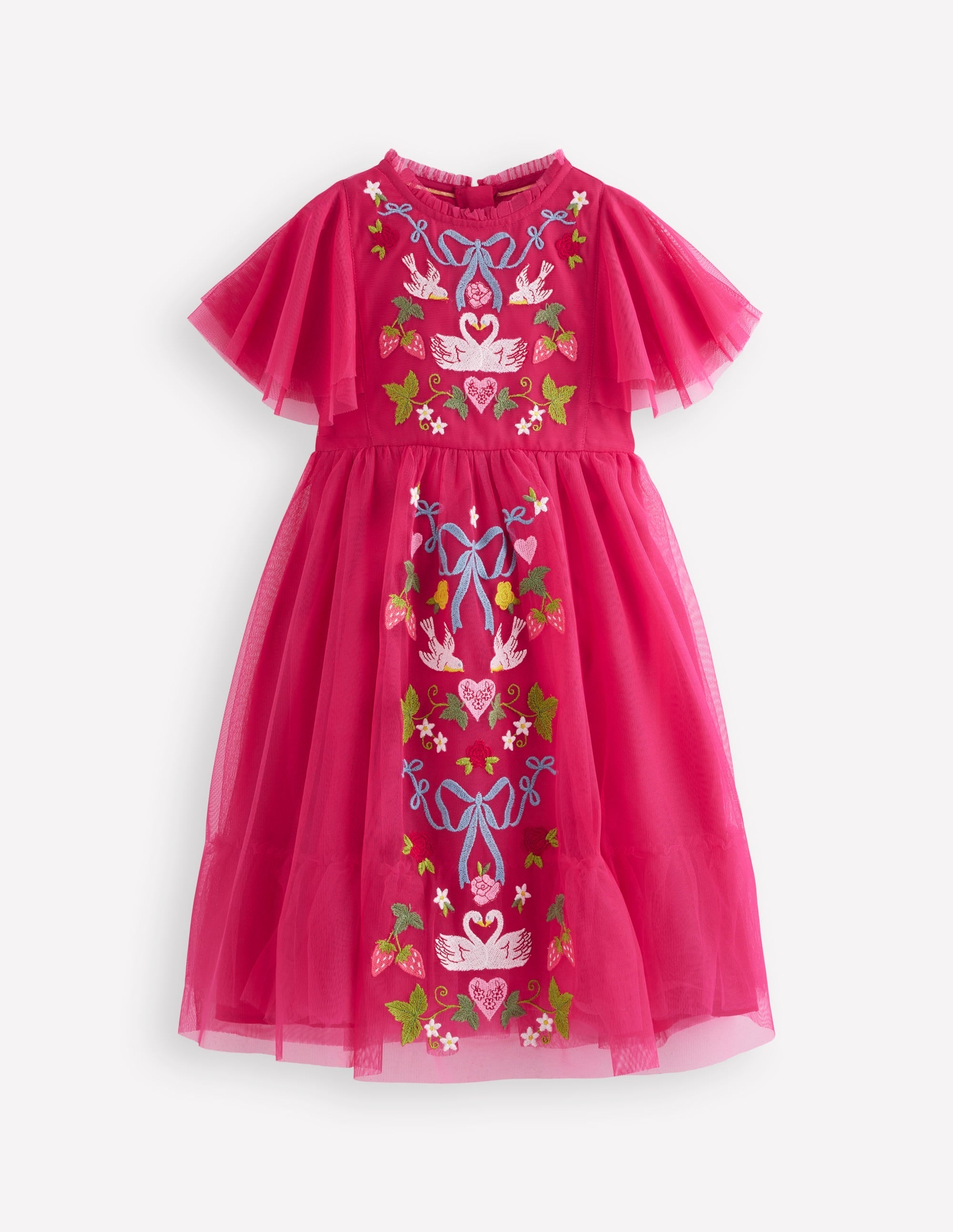 Embroidered Tulle Dress-Cherry Jam Lovebirds