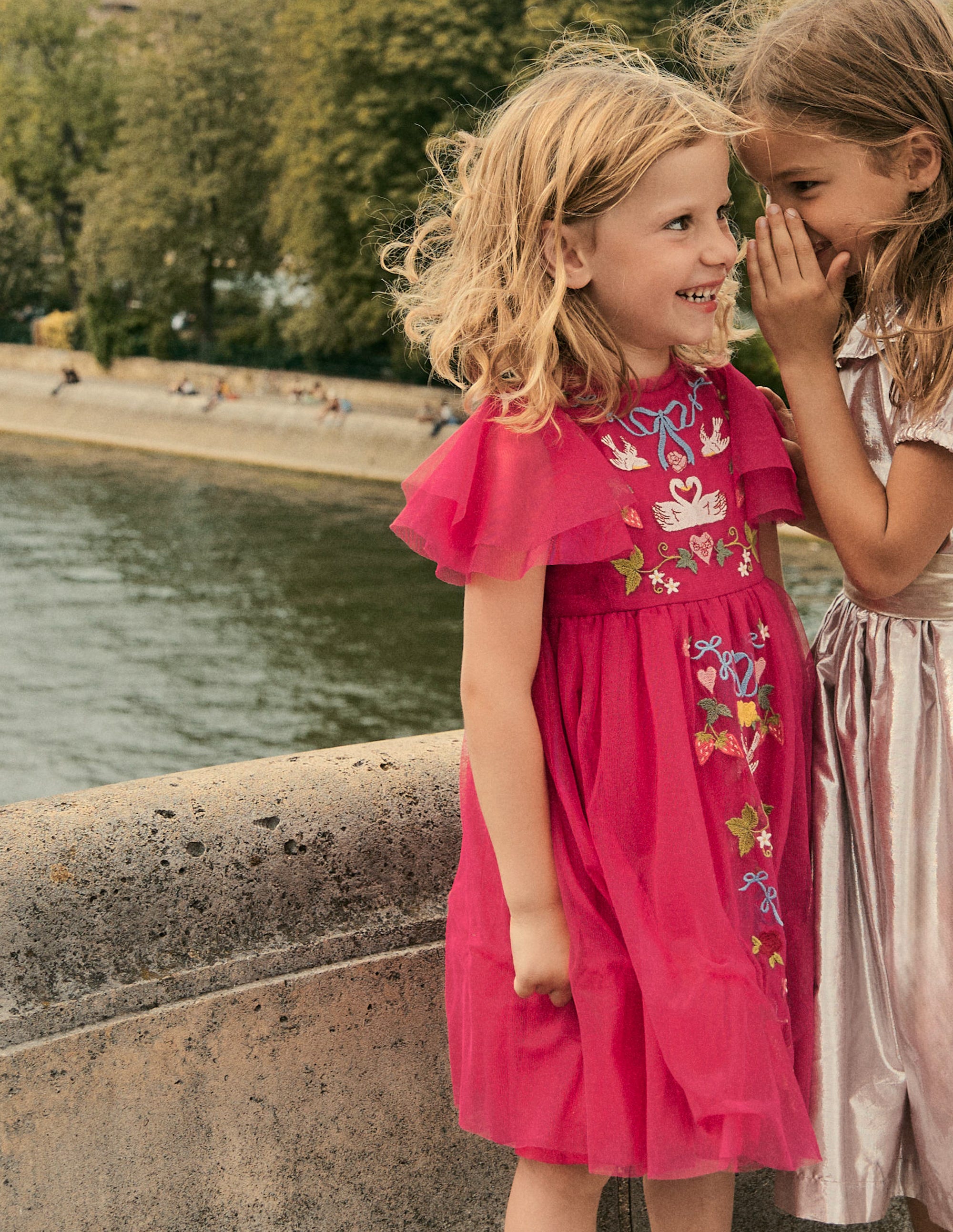 Embroidered Tulle Dress-Cherry Jam Lovebirds