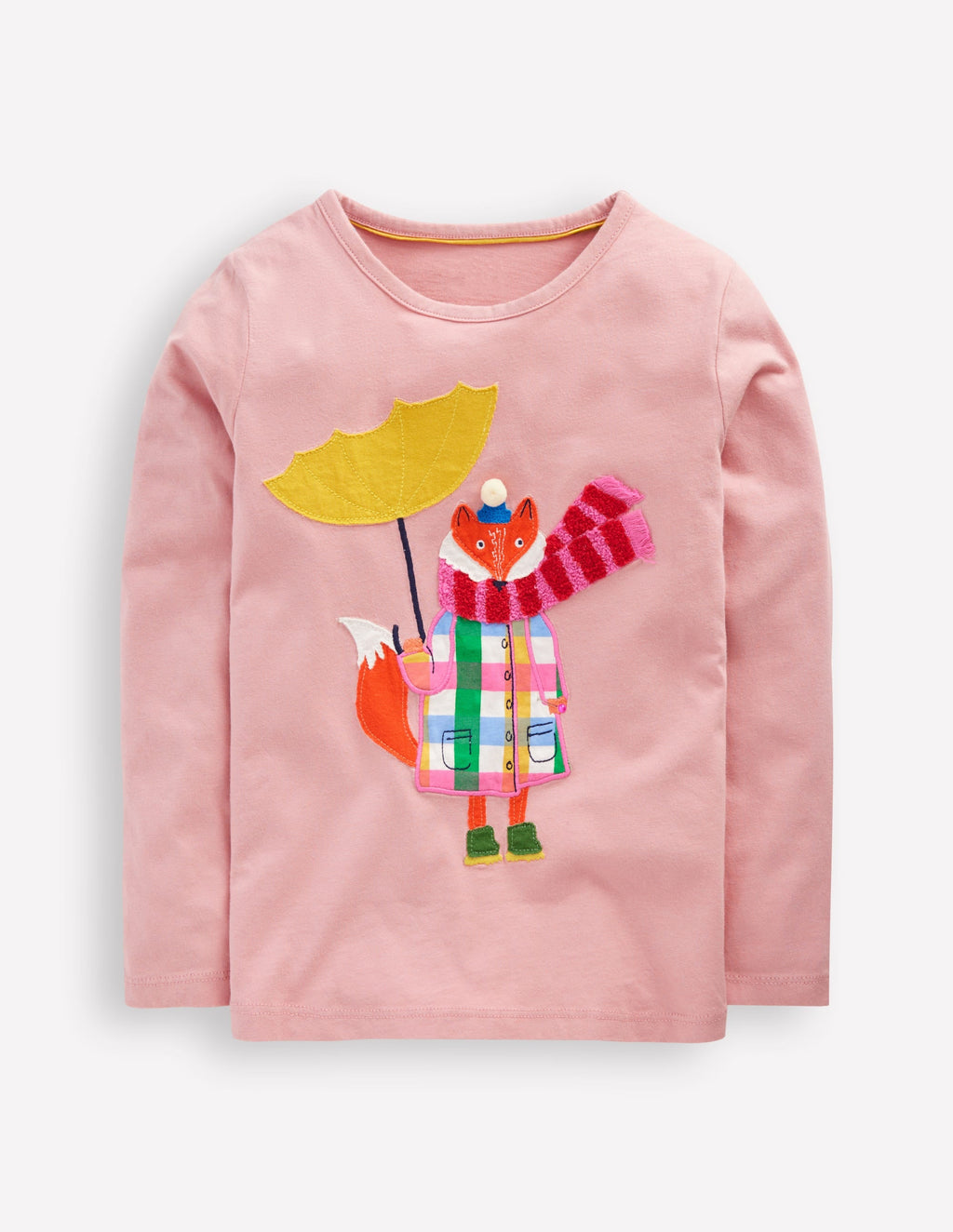 Long Sleeve Appliqué T-shirt-Vintage Pink Weather Fox