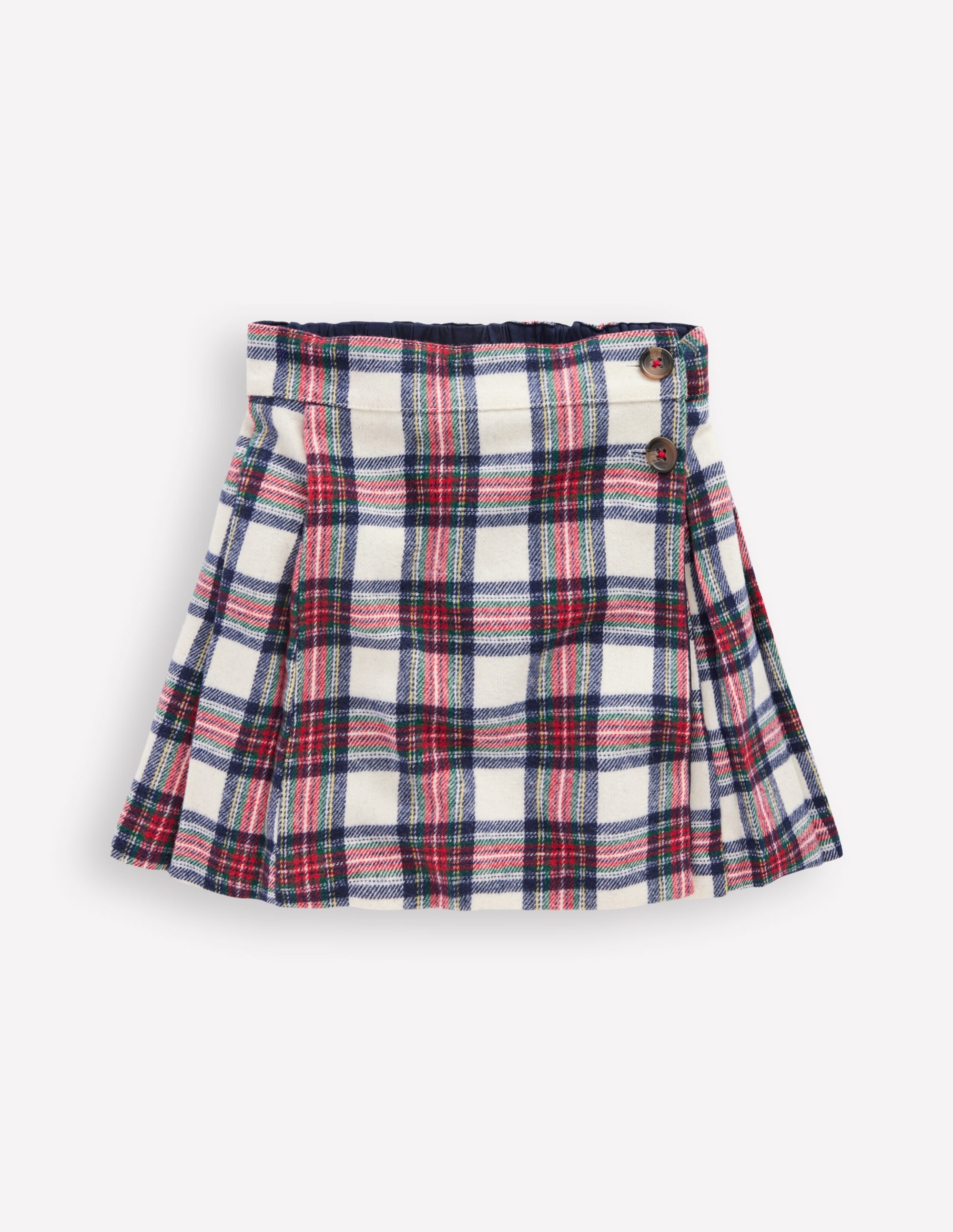 Fully Lined Button Kilt-Red and Soft Ivory Tartan