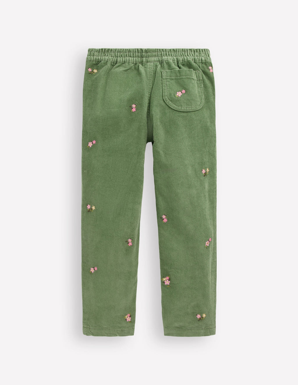 Cord Embroidered Pull-On Pants-Broccoli Green Embroidered