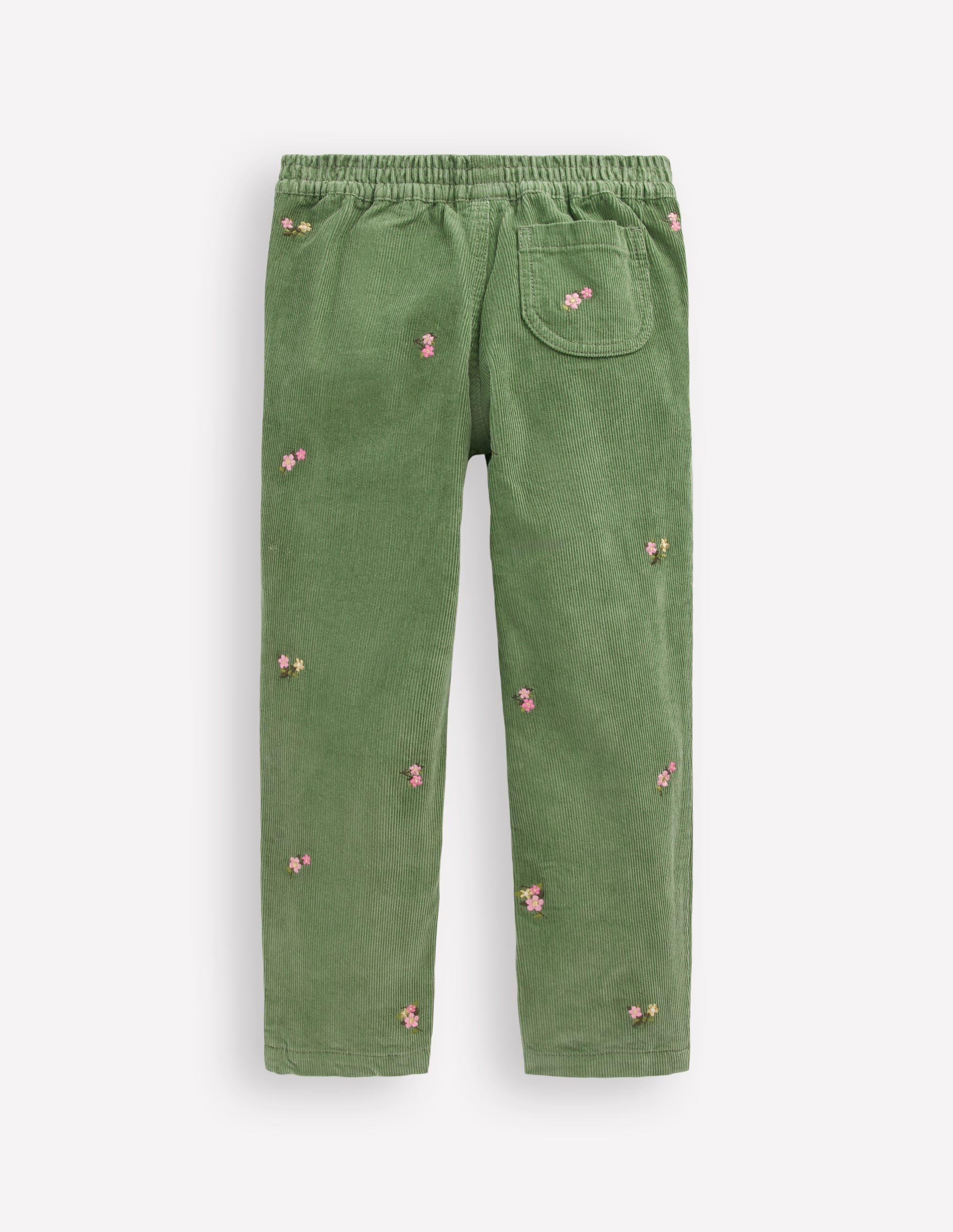 Cord Embroidered Pull-On Pants-Broccoli Green Embroidered