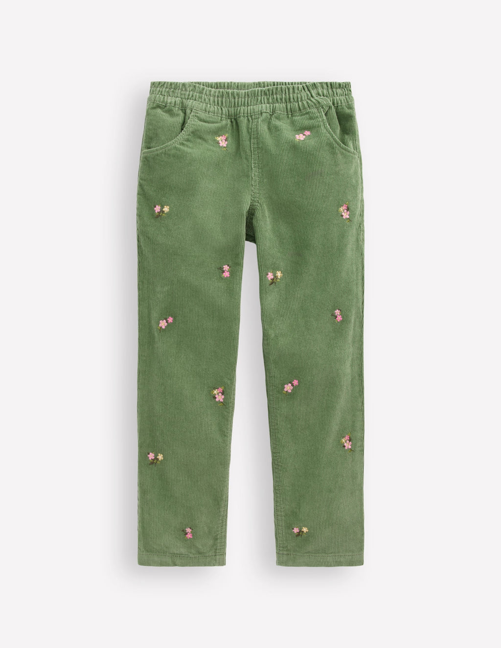Cord Embroidered Pull-On Pants-Broccoli Green Embroidered