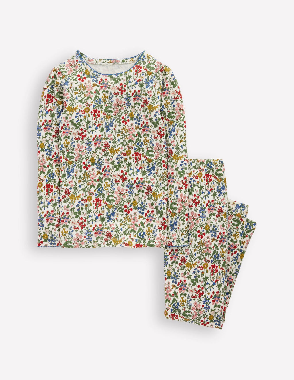 Snug Long John Pajamas-Soft Ivory Floral