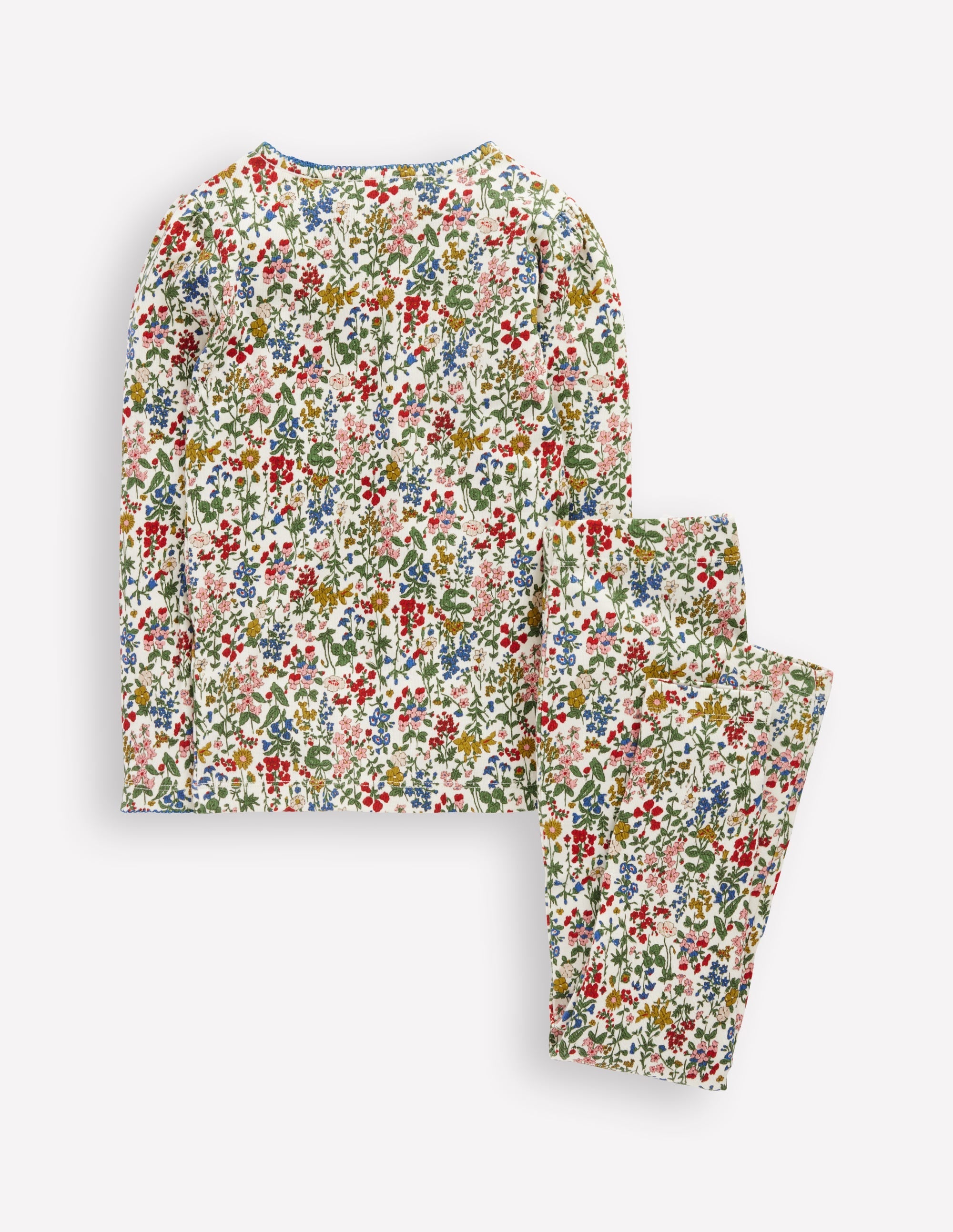 Snug Long John Pajamas-Soft Ivory Floral