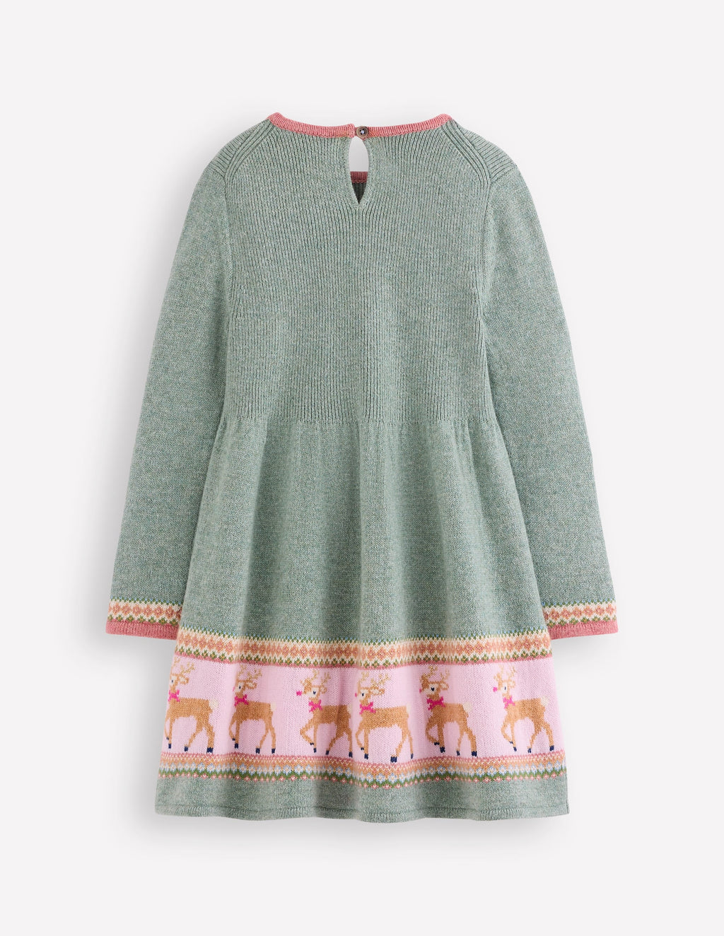 Fair Isle Knitted Dress-Eucalyptus Reindeer Fair Isle