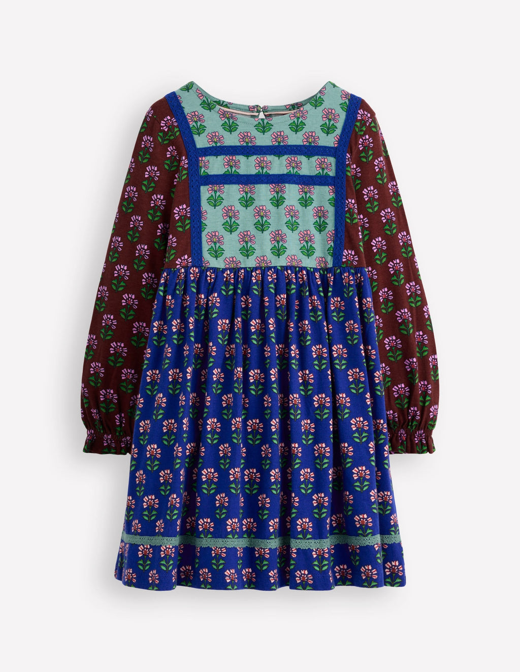 Hotchpotch Floral Jersey Dress-Bright Blue Woodblock Flower