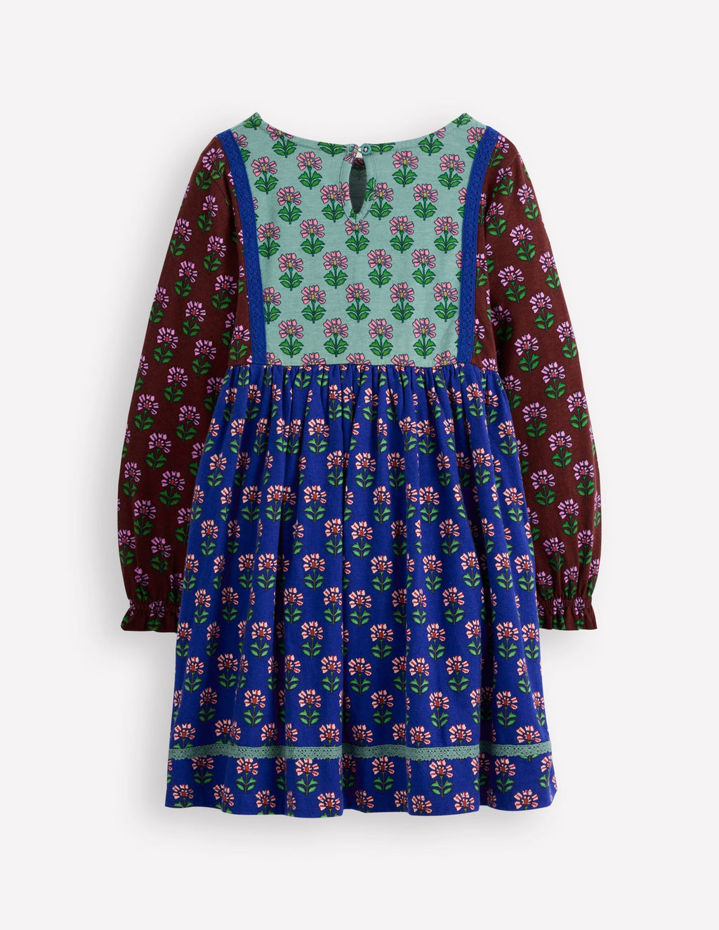 Hotchpotch Floral Jersey Dress-Bright Blue Woodblock Flower