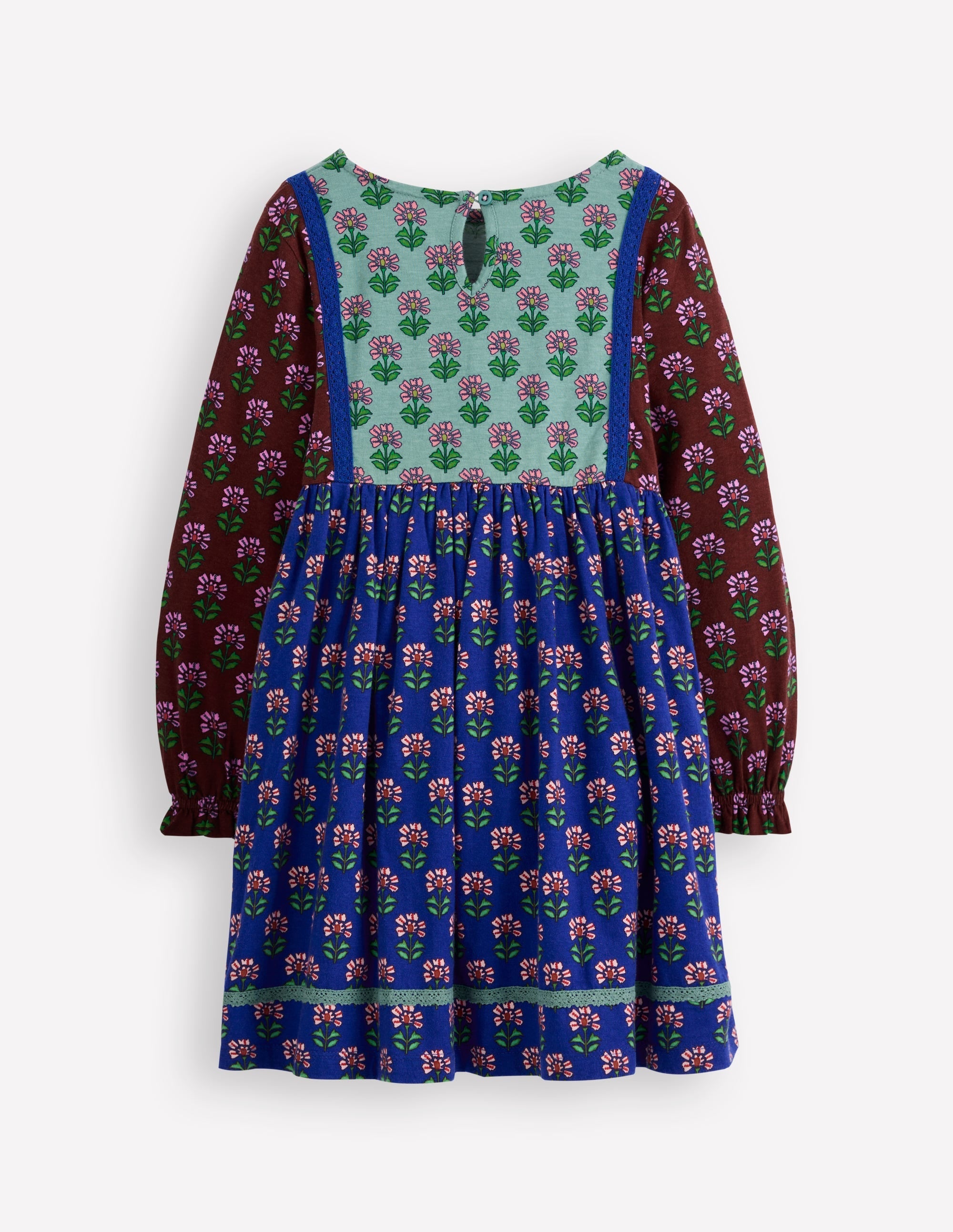 Hotchpotch Floral Jersey Dress-Bright Blue Woodblock Flower