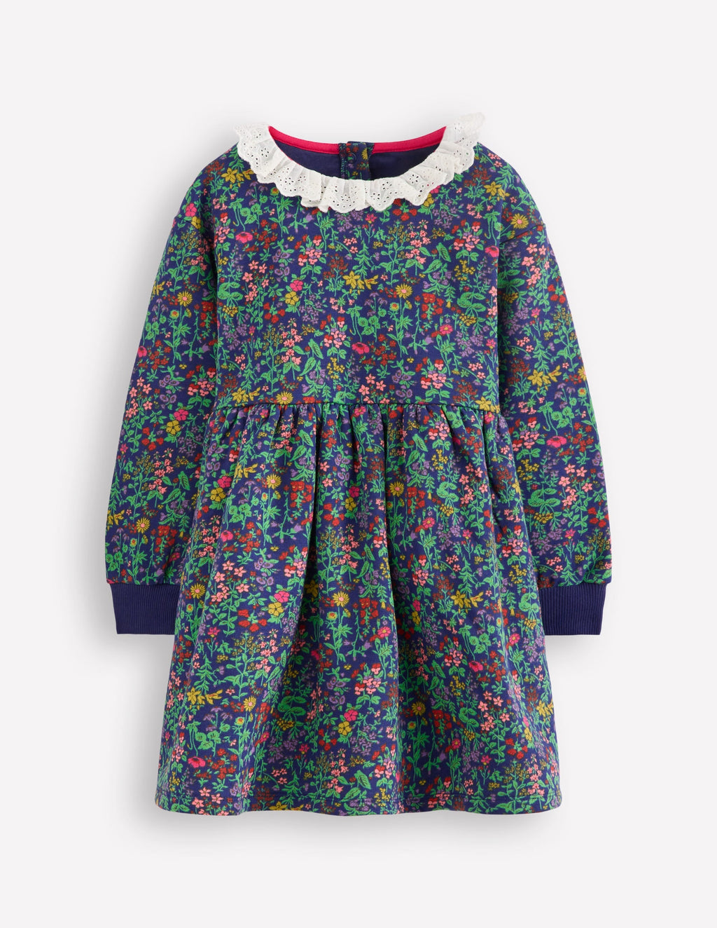 Broderie Sweatshirt Dress-College Navy Flower Meadow