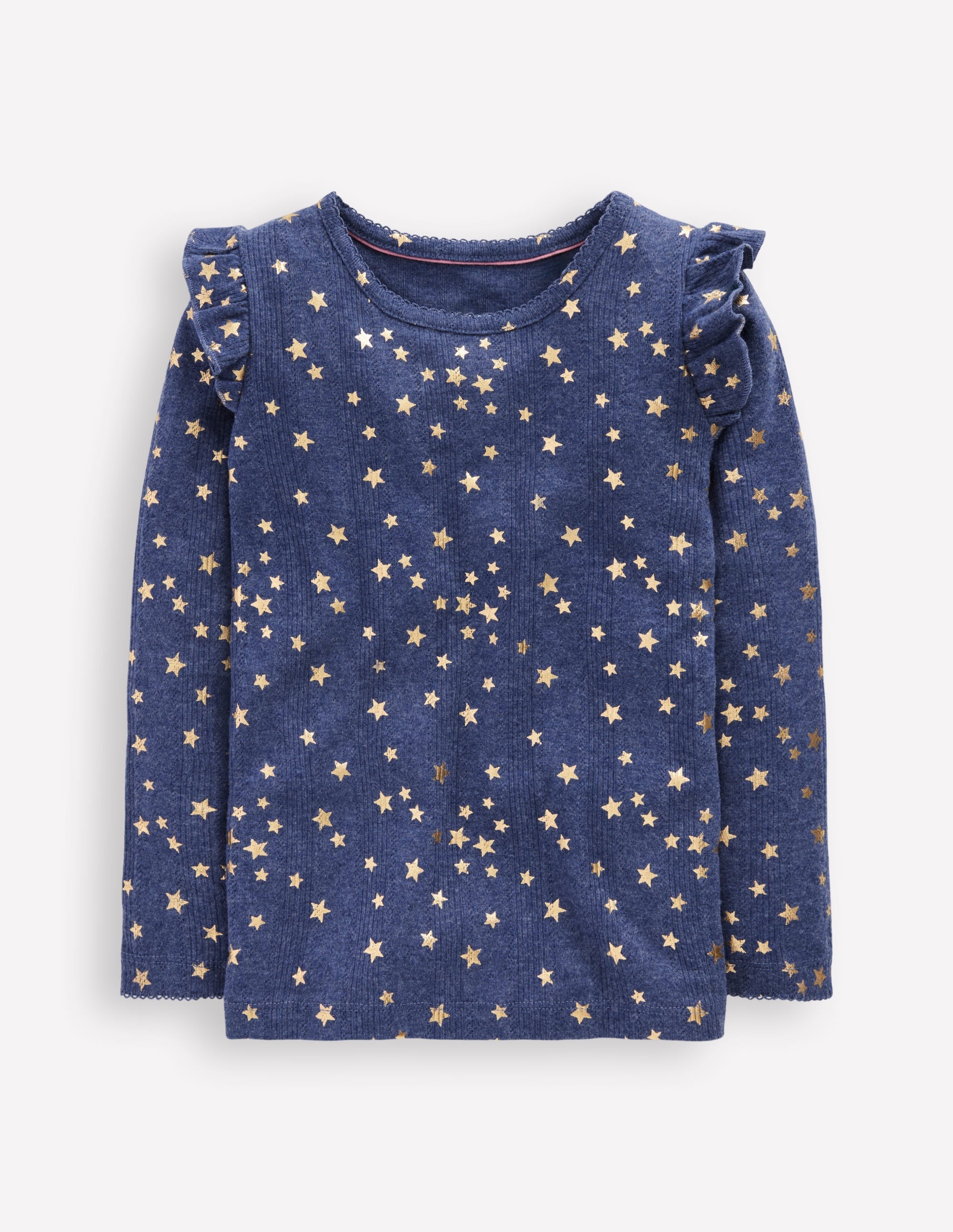 Frill Sleeve Pointelle Top-Navy