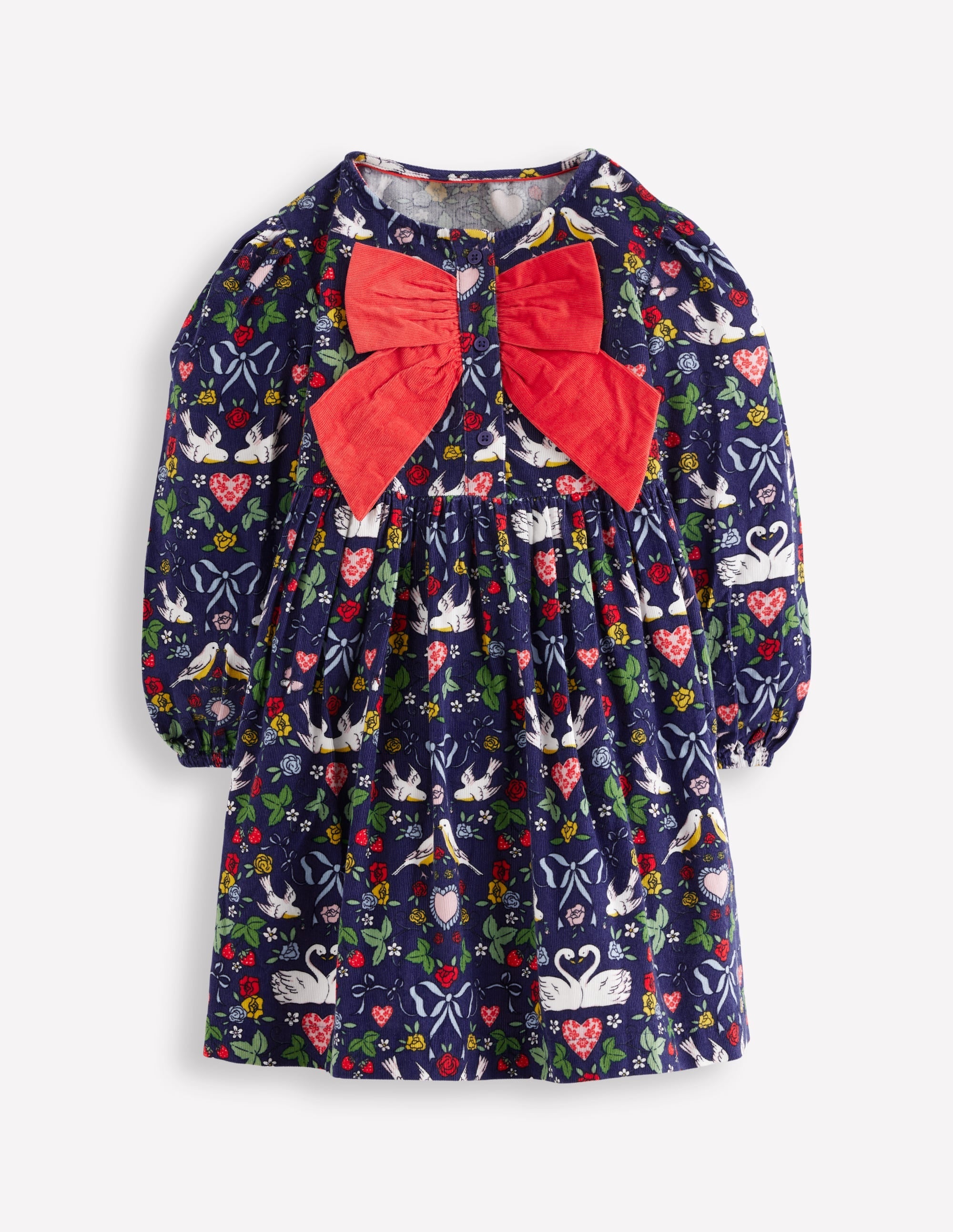 Bow Button Through Dress-Starboard Blue Love Birds