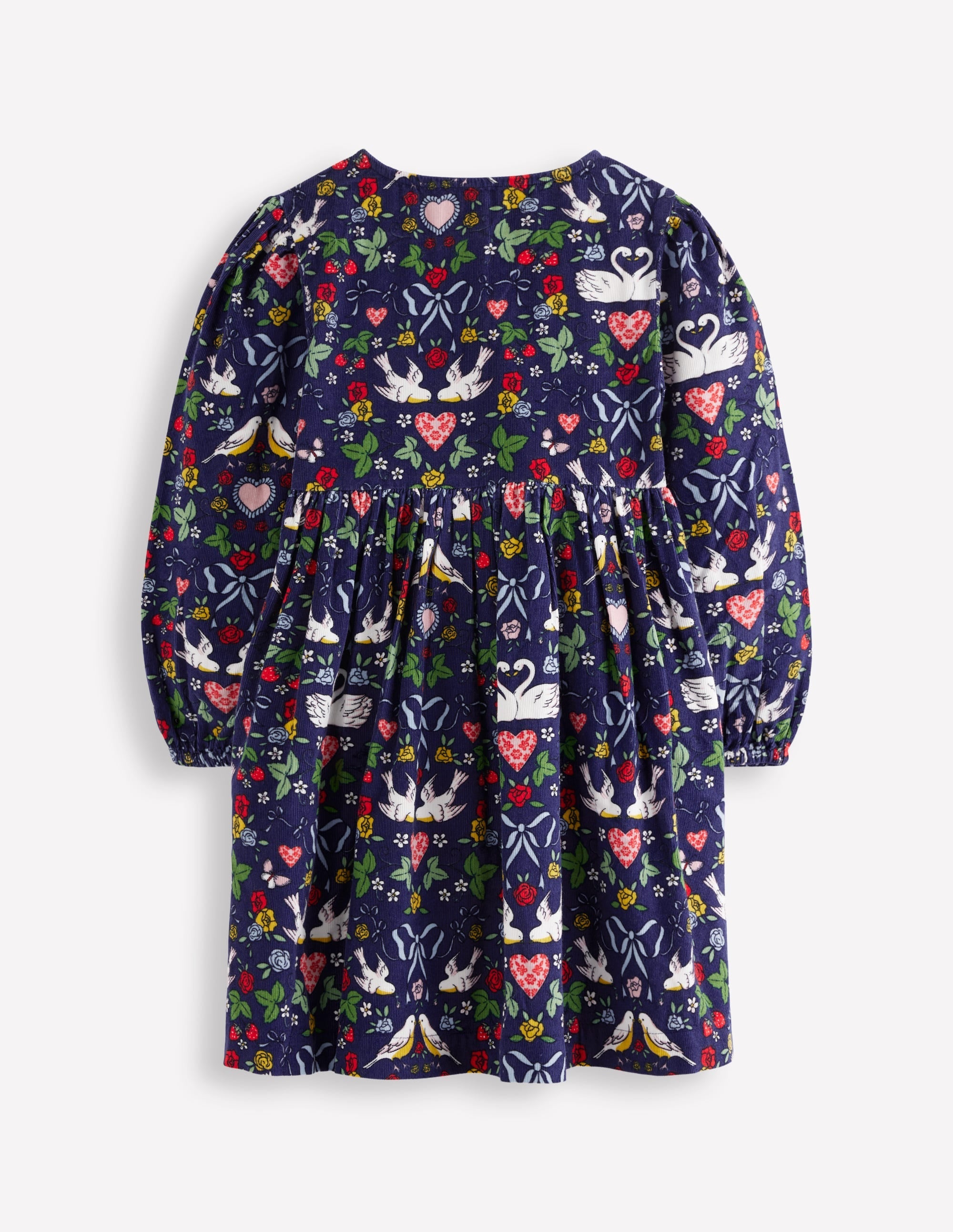 Bow Button Through Dress-Starboard Blue Love Birds