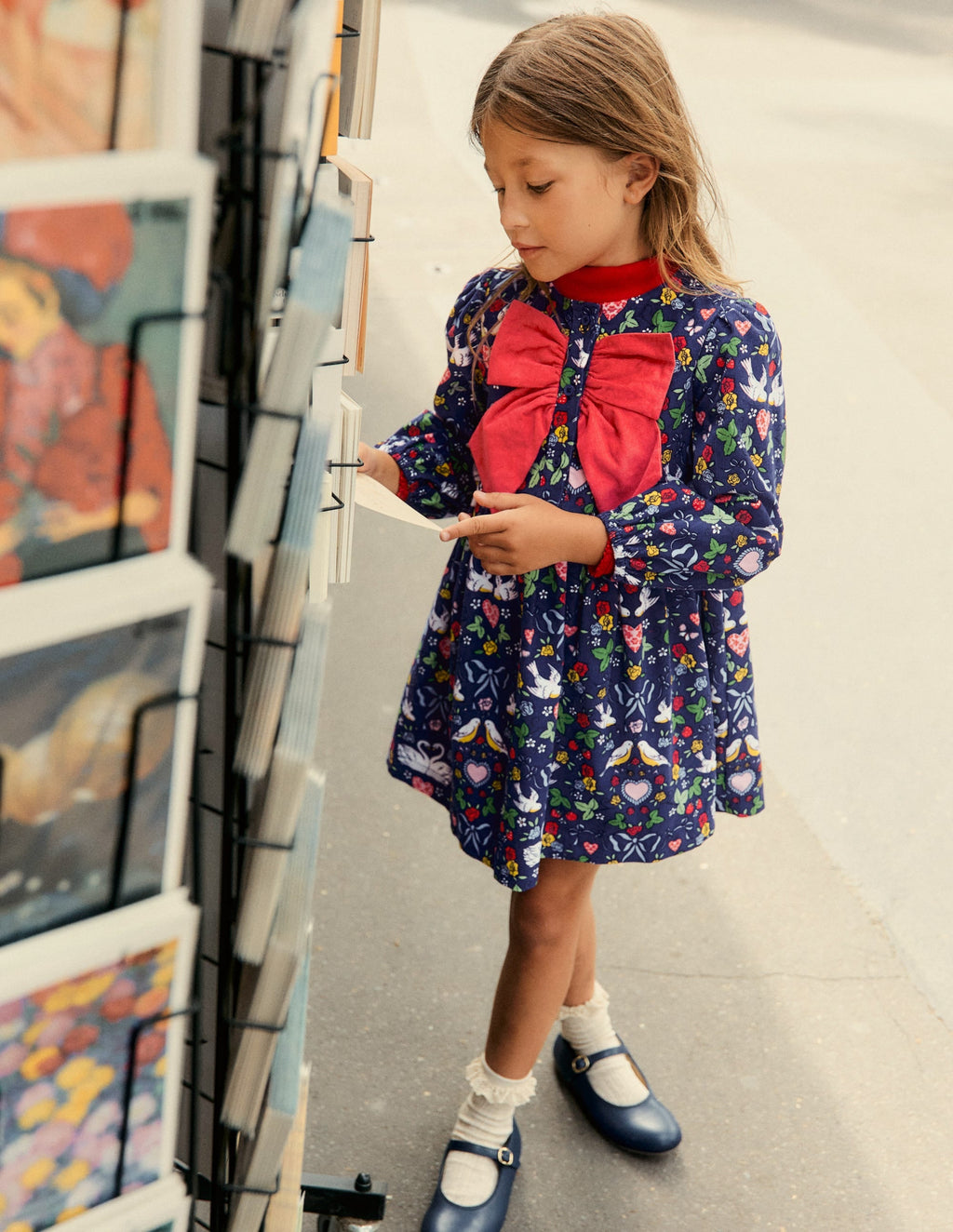 Bow Button Through Dress-Starboard Blue Love Birds