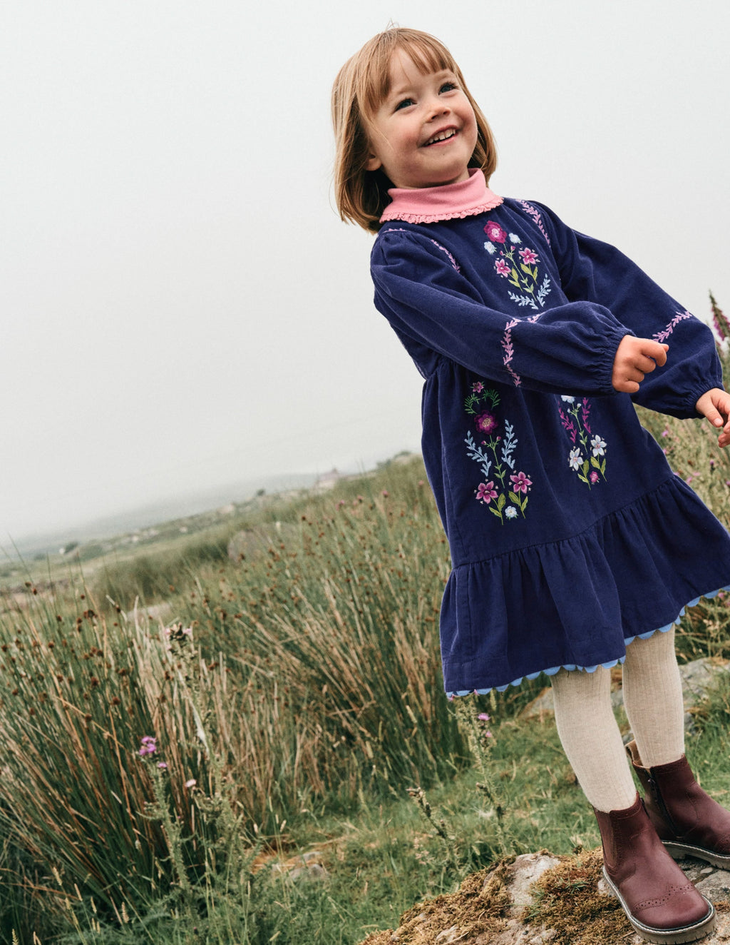 Clover Blouson Cord Dress-College Navy
