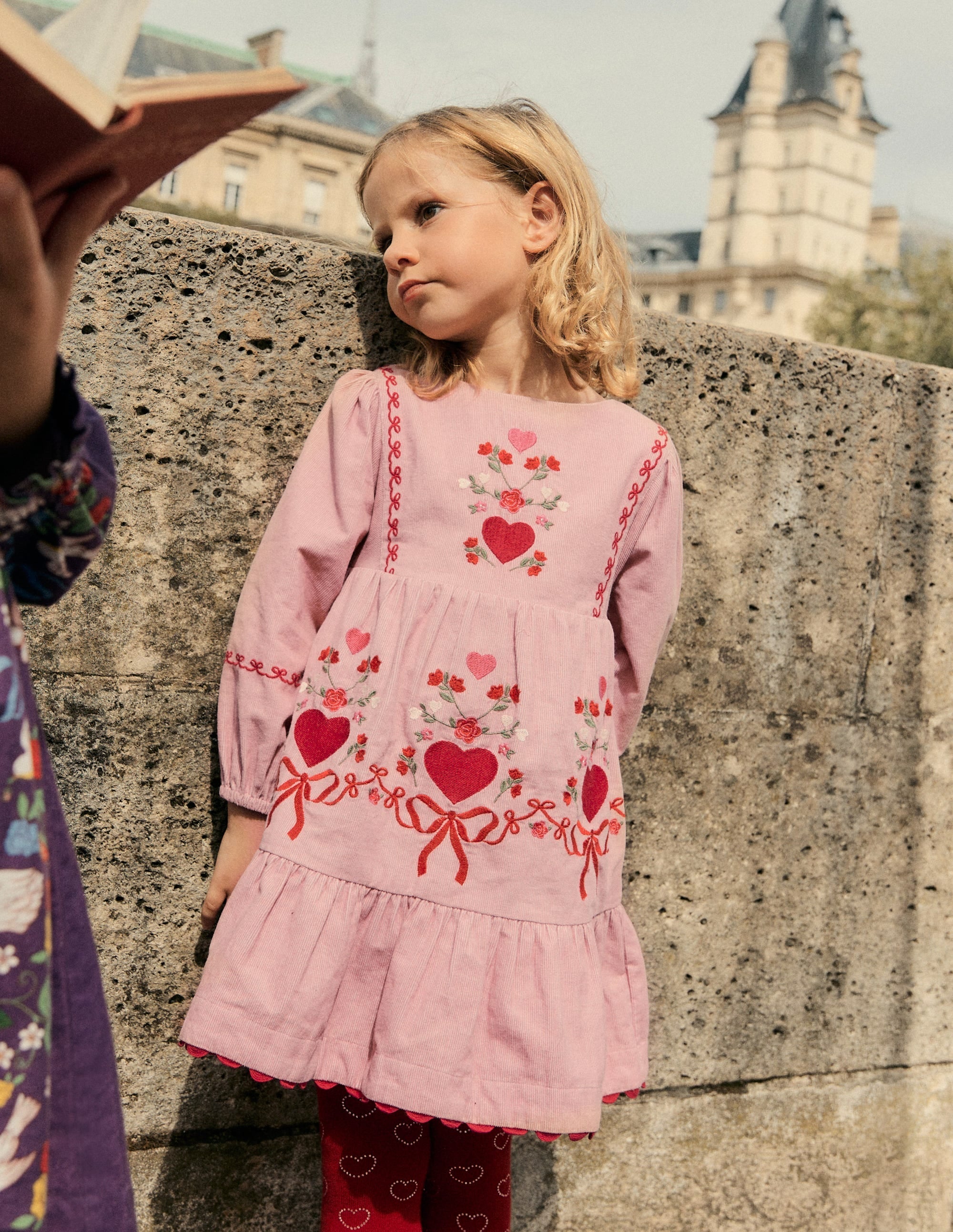 Clover Blouson Cord Dress-Vintage Pink