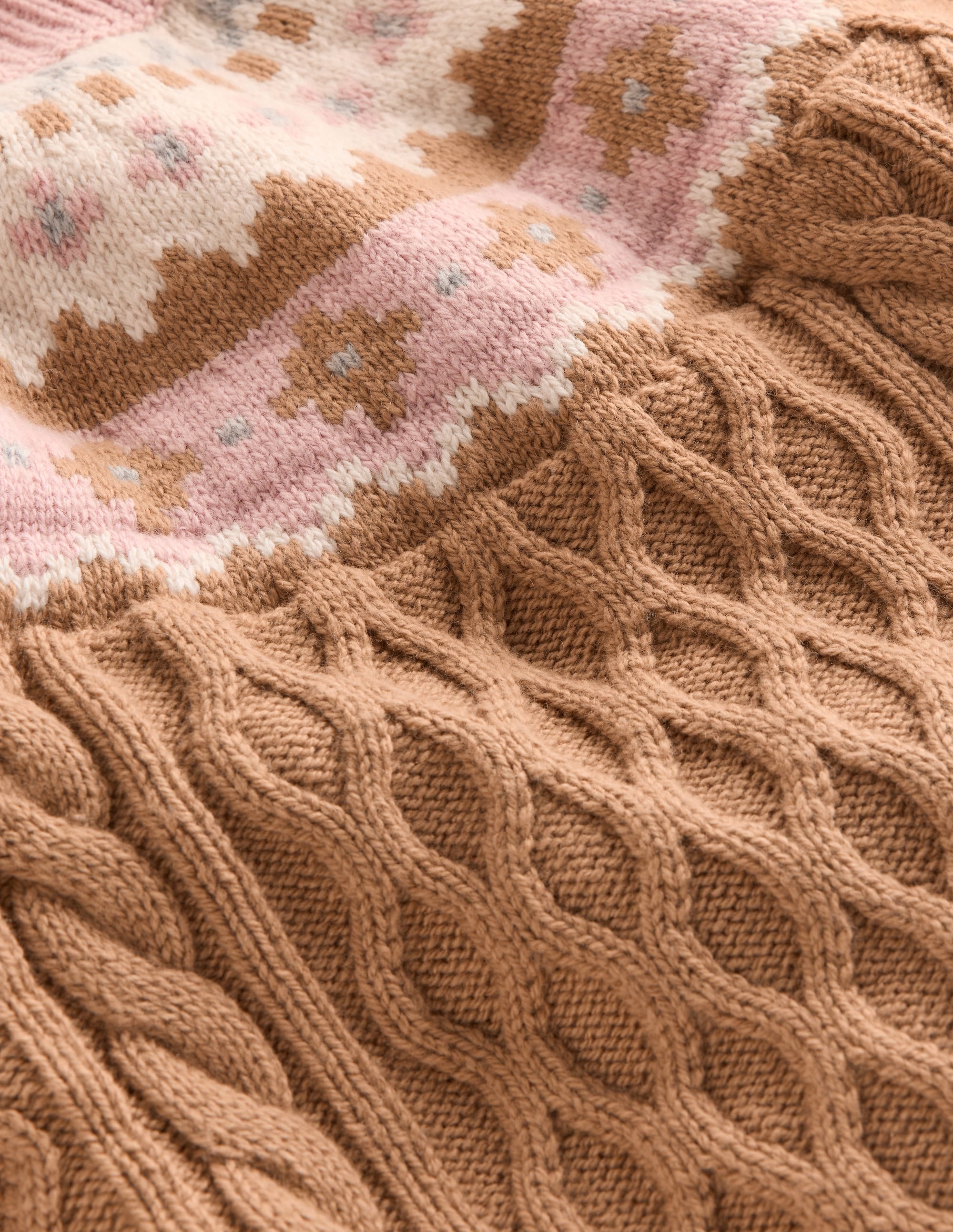 Fair Isle Cable Sweater-Camel Melange