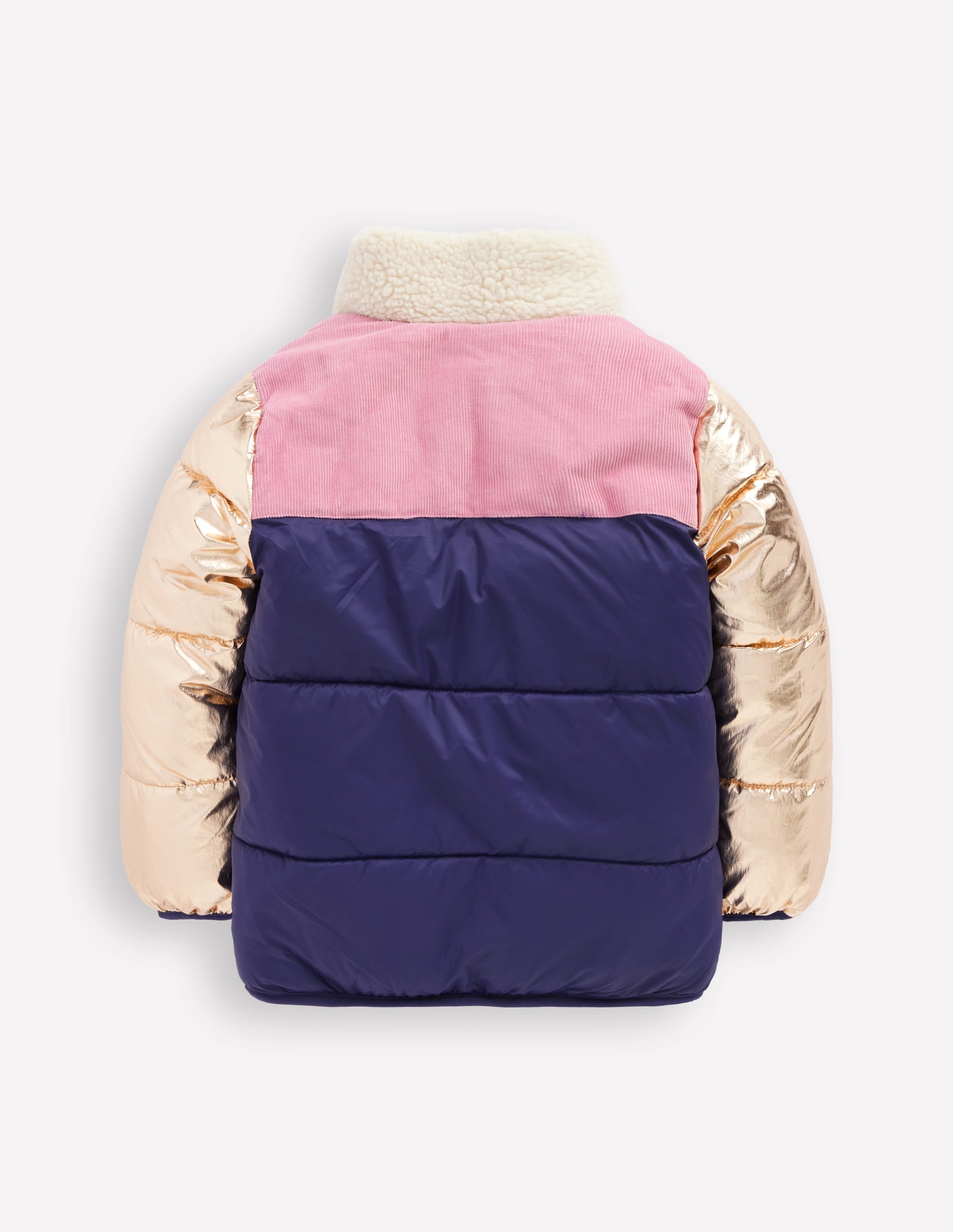 Cosy Puffer Jacket-Metallic Colourblock