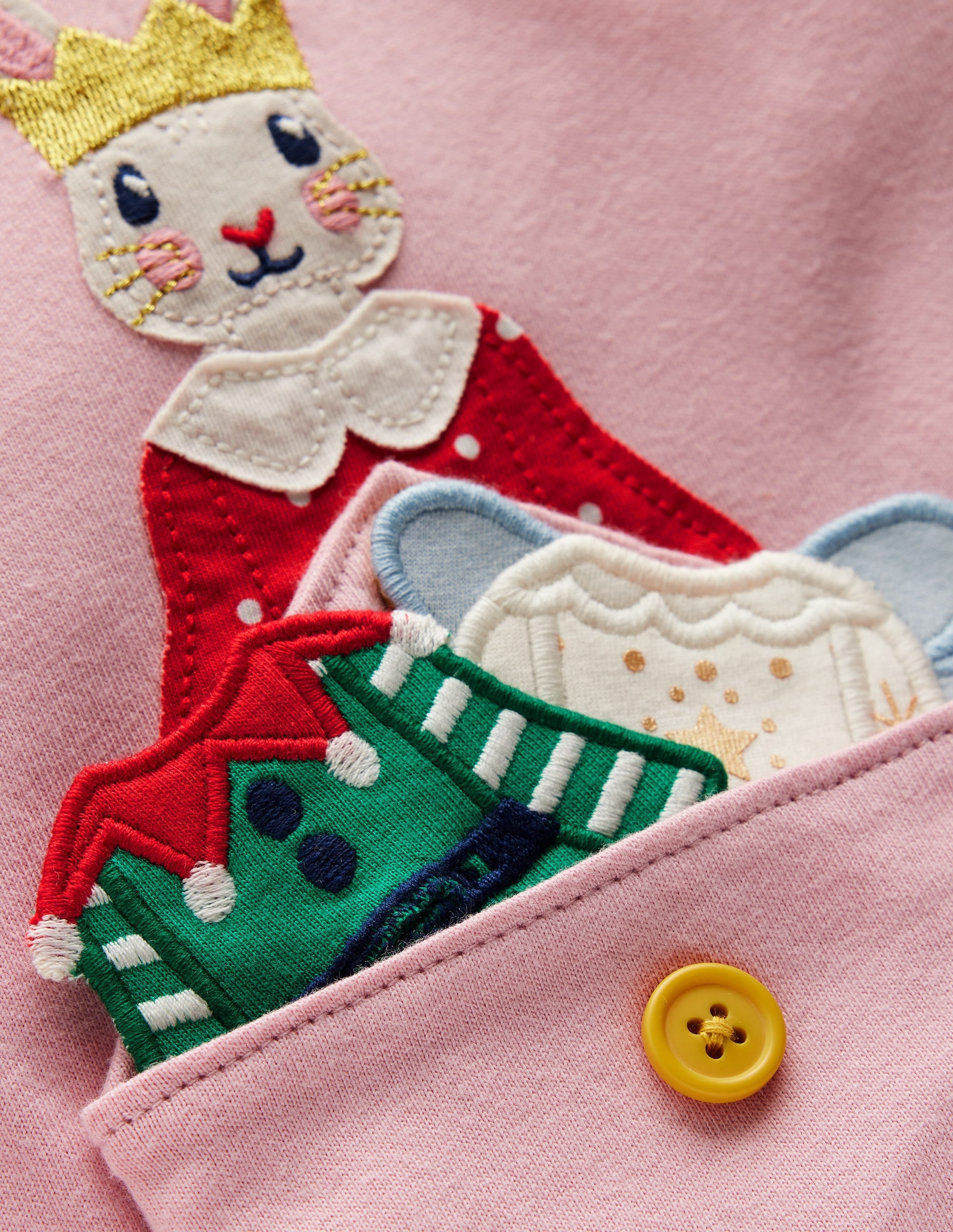 Puff Sleeve Dress Up Appliqué-Vintage Pink Christmas Bunny