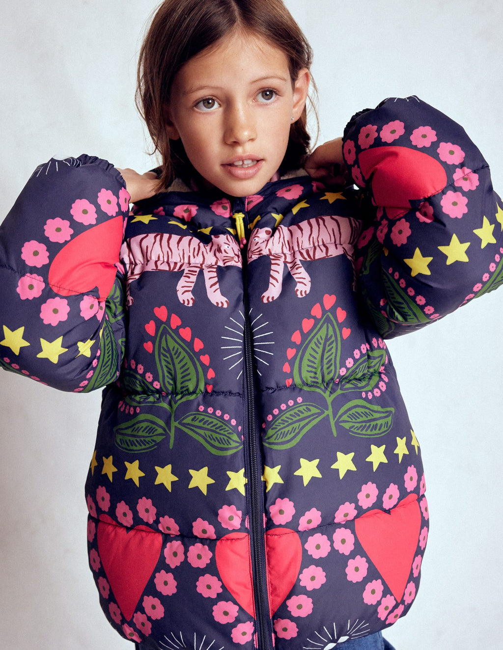 Fun Padded Coat-College Navy Tiger Stripe