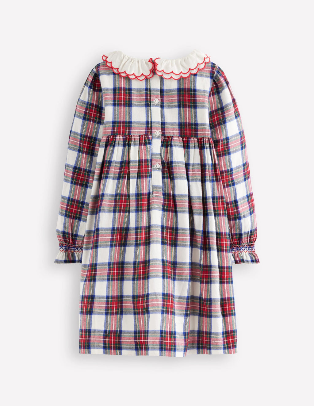 Cosy Collar Detail Smock Dress-Ivory Check