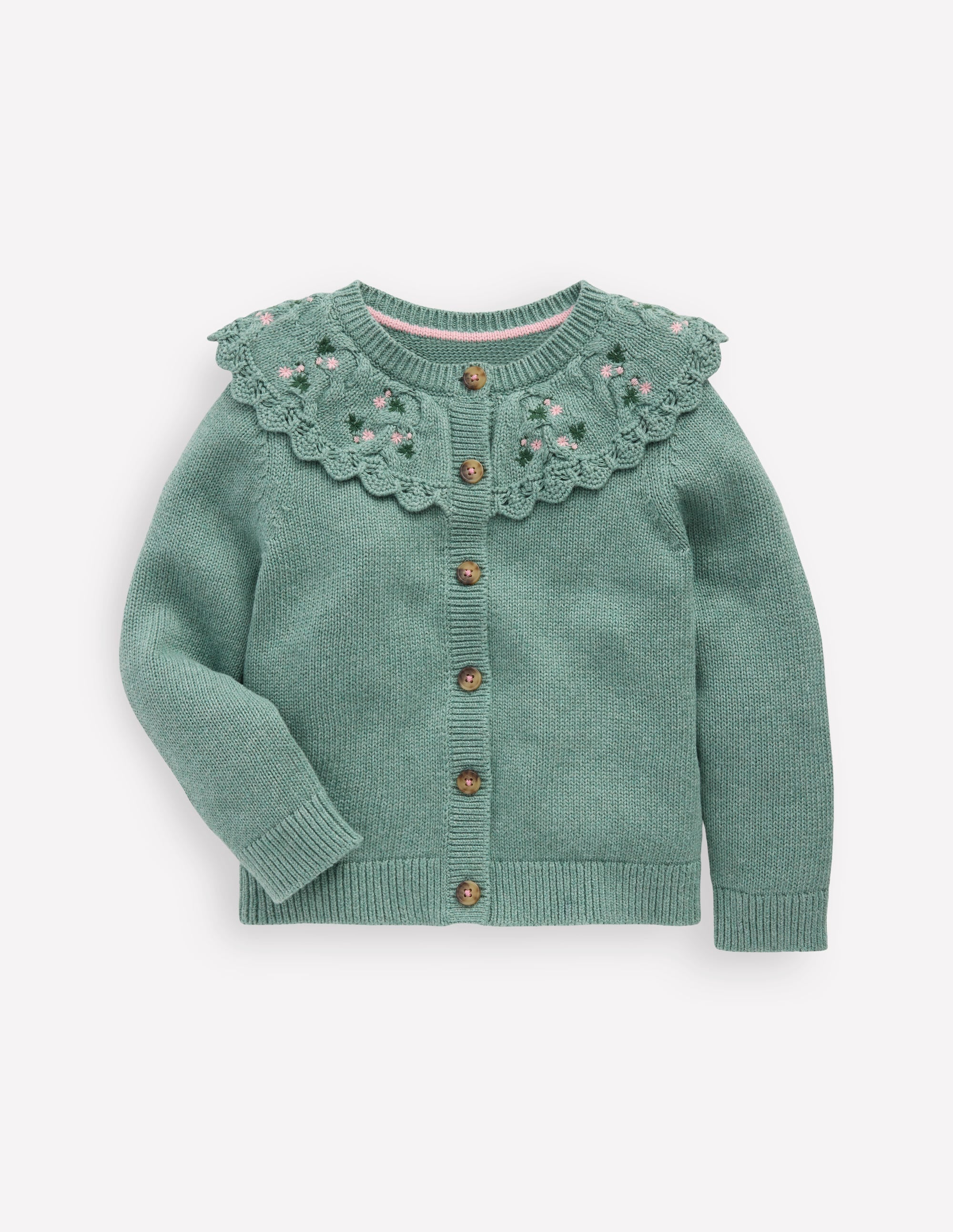 Embroidered Yoke Cardigan-Csarite Green