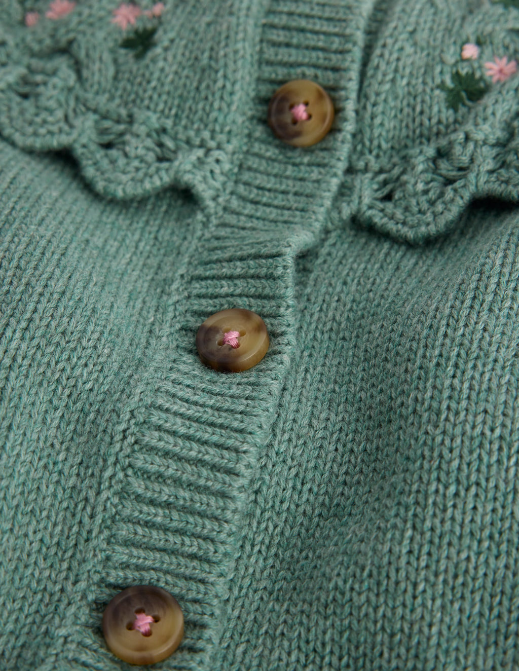 Embroidered Yoke Cardigan-Csarite Green