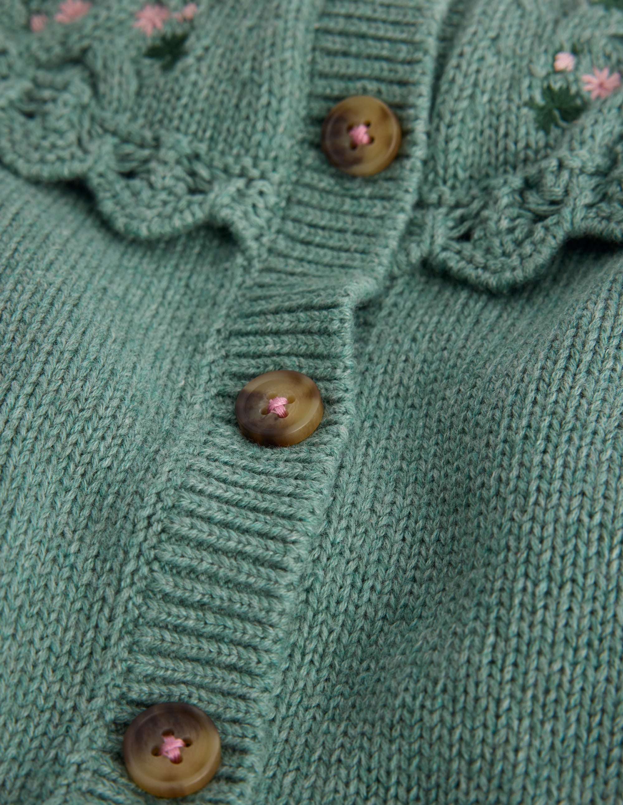 Embroidered Yoke Cardigan-Csarite Green