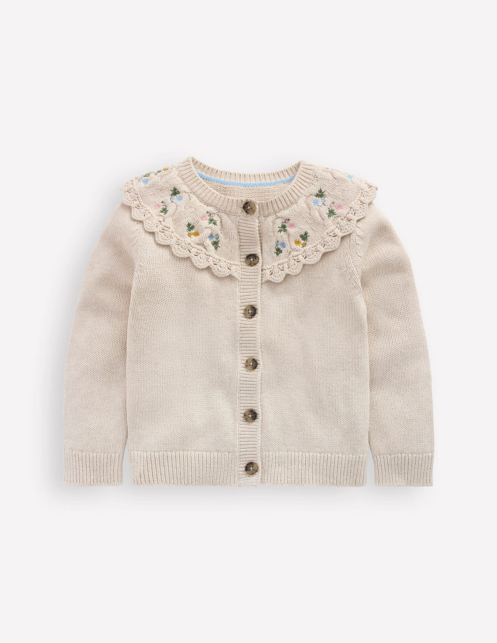 Embroidered Yoke Cardigan-Oatmeal Marl