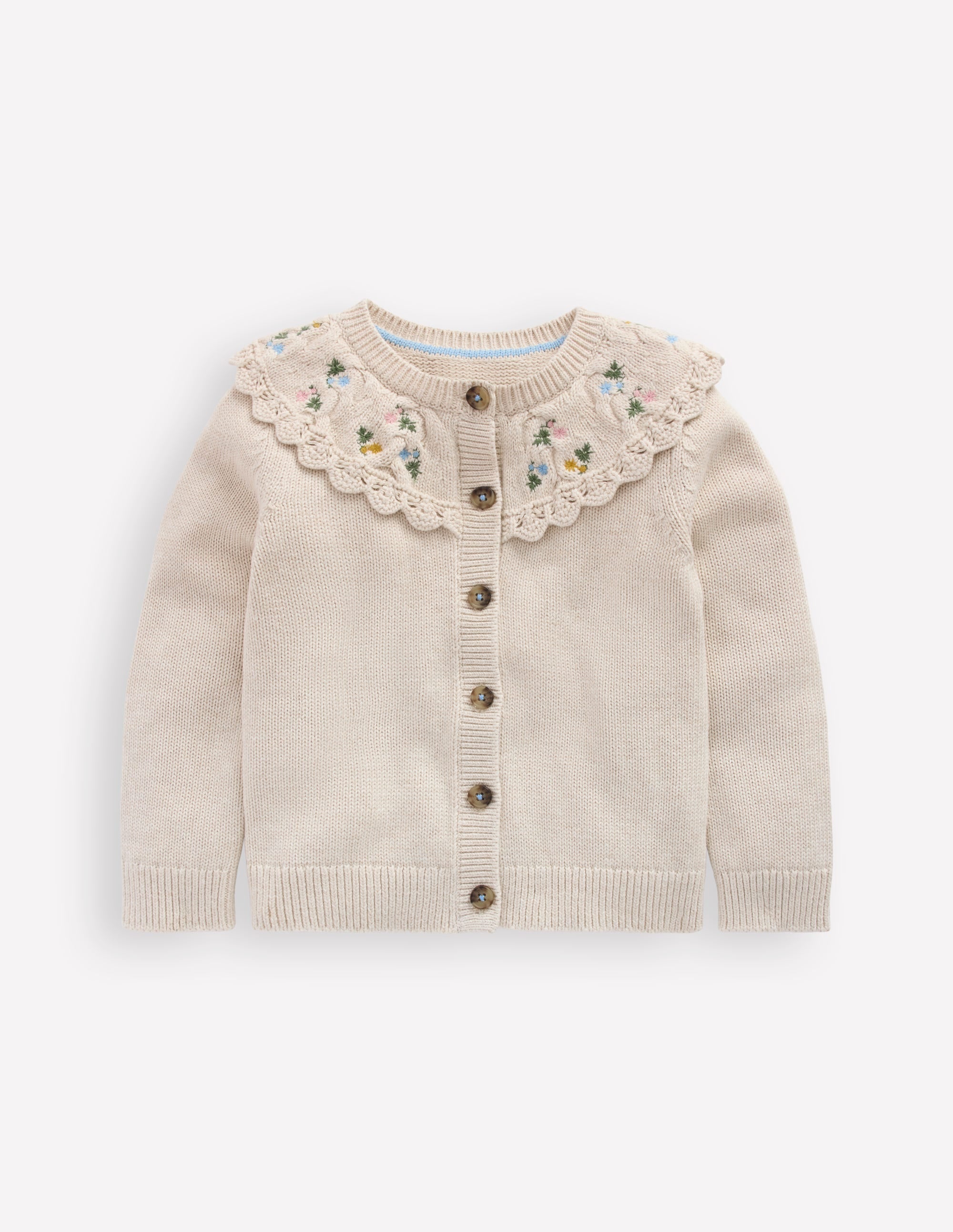 Embroidered Yoke Cardigan-Oatmeal Marl