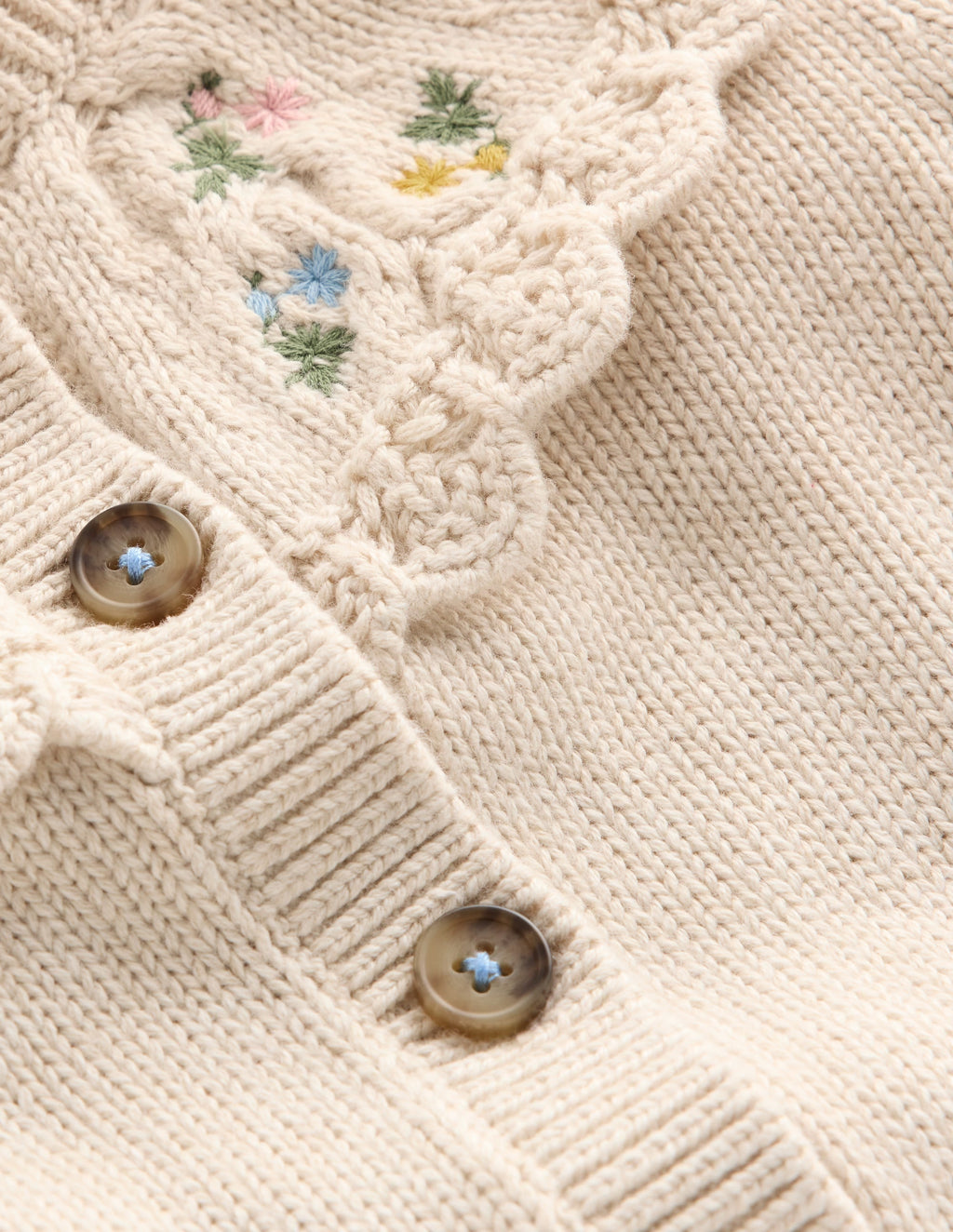 Embroidered Yoke Cardigan-Oatmeal Marl