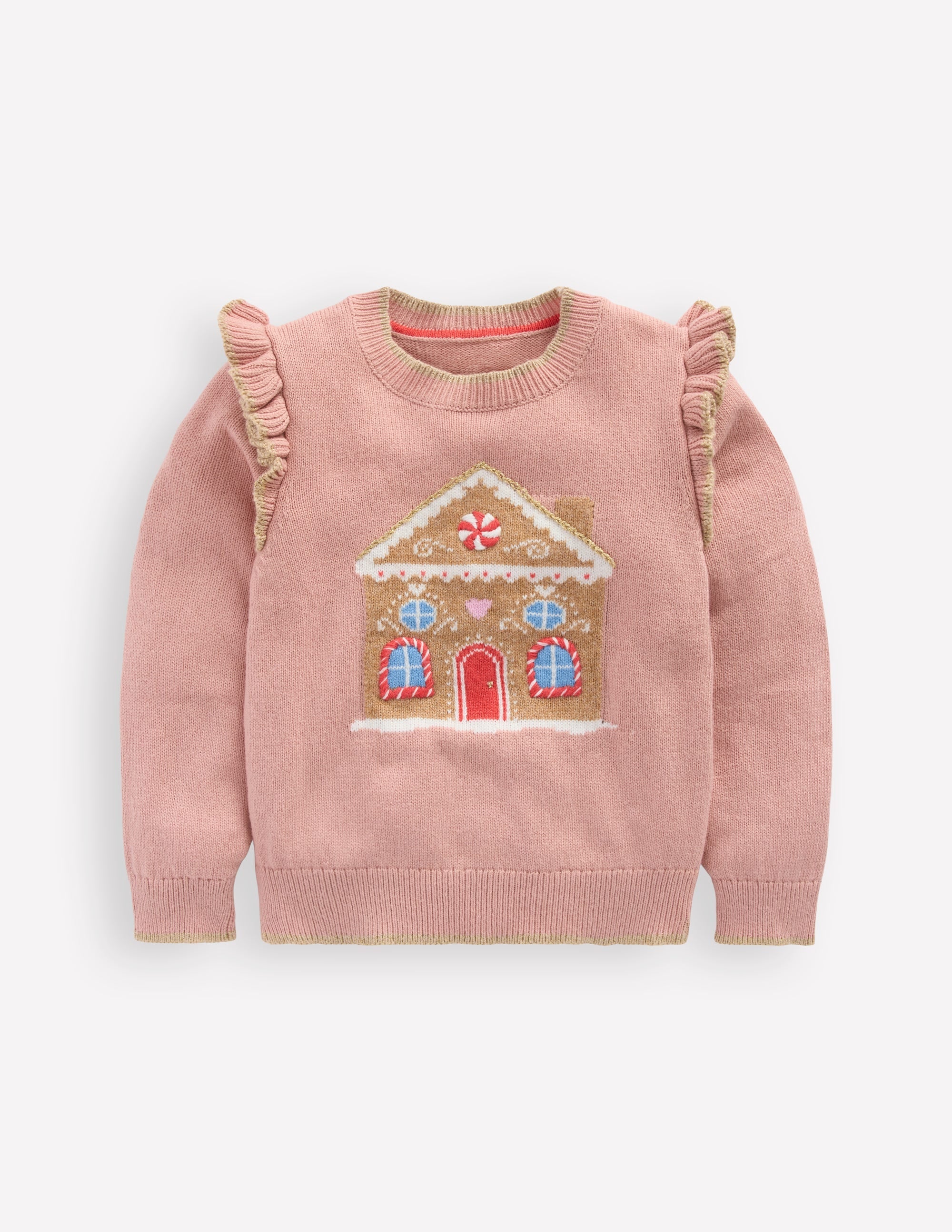 Fun Frill Logo Sweater-Vintage Pink Gingerbread House